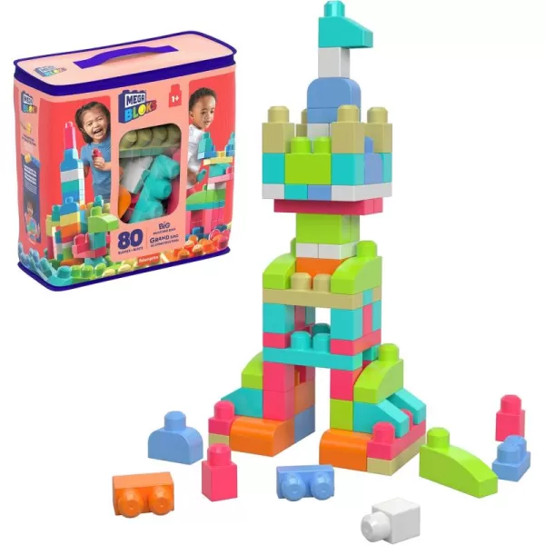 MEGA BLOKS First Builders Toddler Blocks Toys Set Big Building Bag with 80 Pieces and Storage Red Ages 1 Years