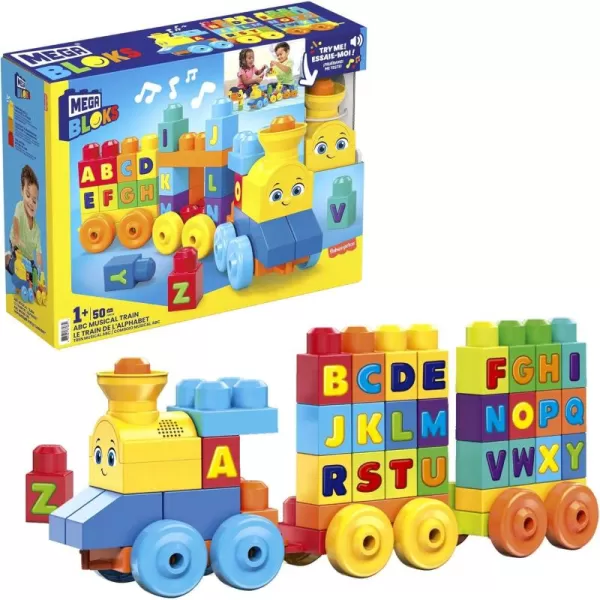 MEGA BLOKS First Builders Toddler Building Blocks Toy Set ABC Musical Train with 50 Pieces Music and Sounds Ages 1 YearsABC Musical Train