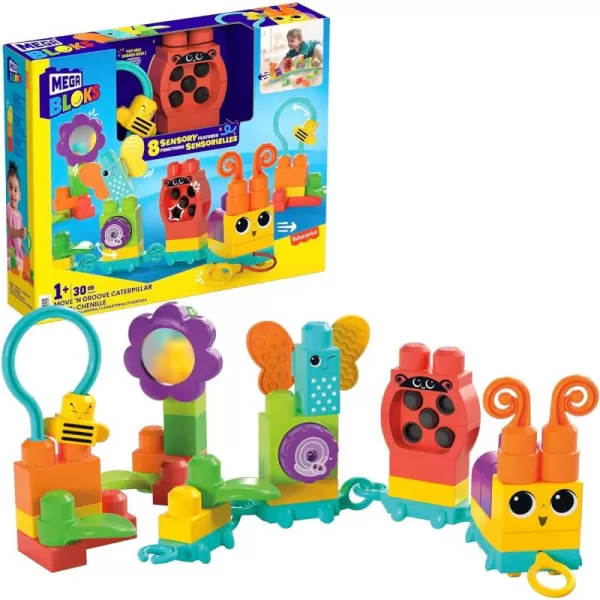 Mega BLOKS FisherPrice Toddler Building Blocks Toy Set Move n Groove Caterpillar Train with 24 Pieces Ages 1 Years