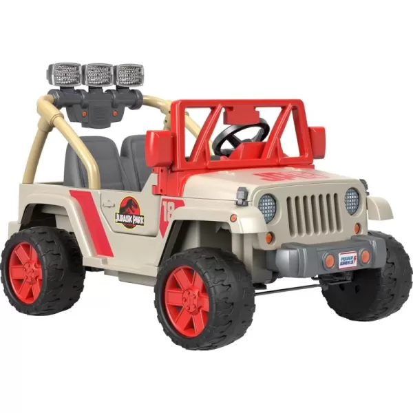 Power Wheels Jurassic World Dino Damage Jeep Wrangler RideOn Toy with Lights Sounds and Dinosaur Toy MultiTerrain Traction Preschool Toy Seats 2Jurassic Park