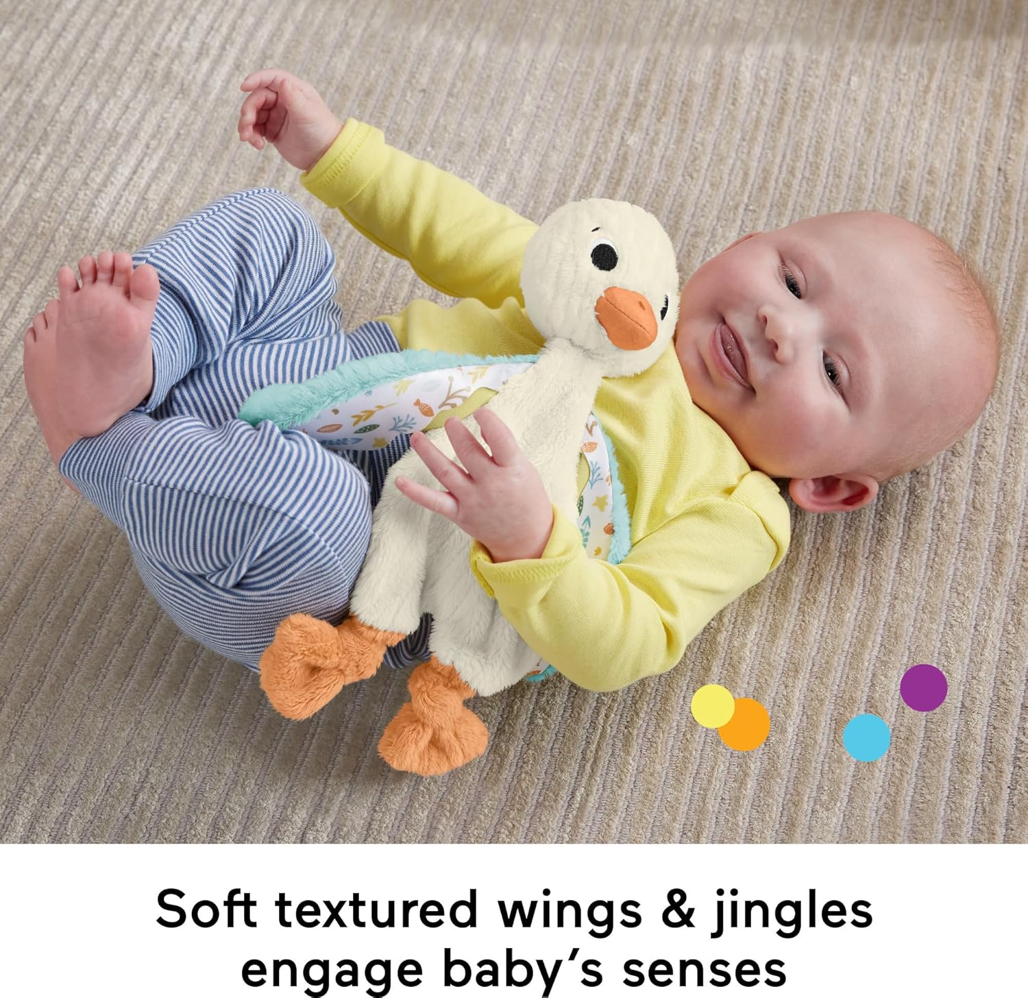 Fisher Price Baby Sensory Toy Snuggle Up Goose Plush with Jingle Sounds for Developmental Play Newborns Ages 3 Months