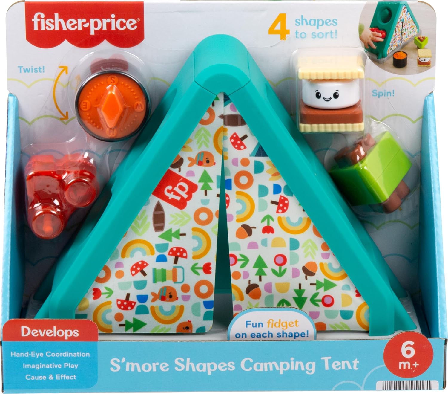 FisherPrice Baby Developmental Toy SMore Shapes Camping Tent Block Sorting Activity for Infants Ages 6 MonthsCamping Tent