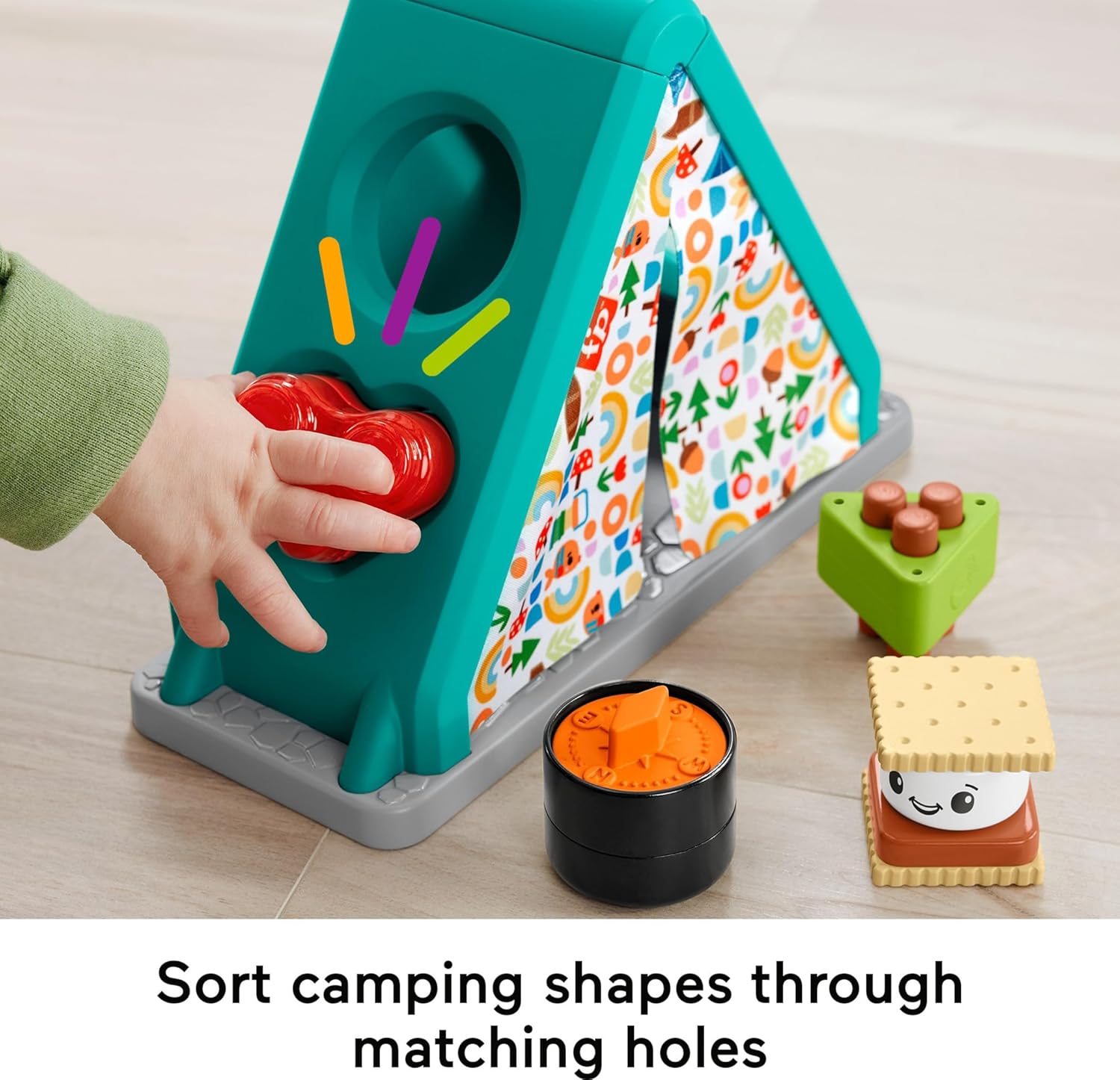 FisherPrice Baby Developmental Toy SMore Shapes Camping Tent Block Sorting Activity for Infants Ages 6 MonthsCamping Tent