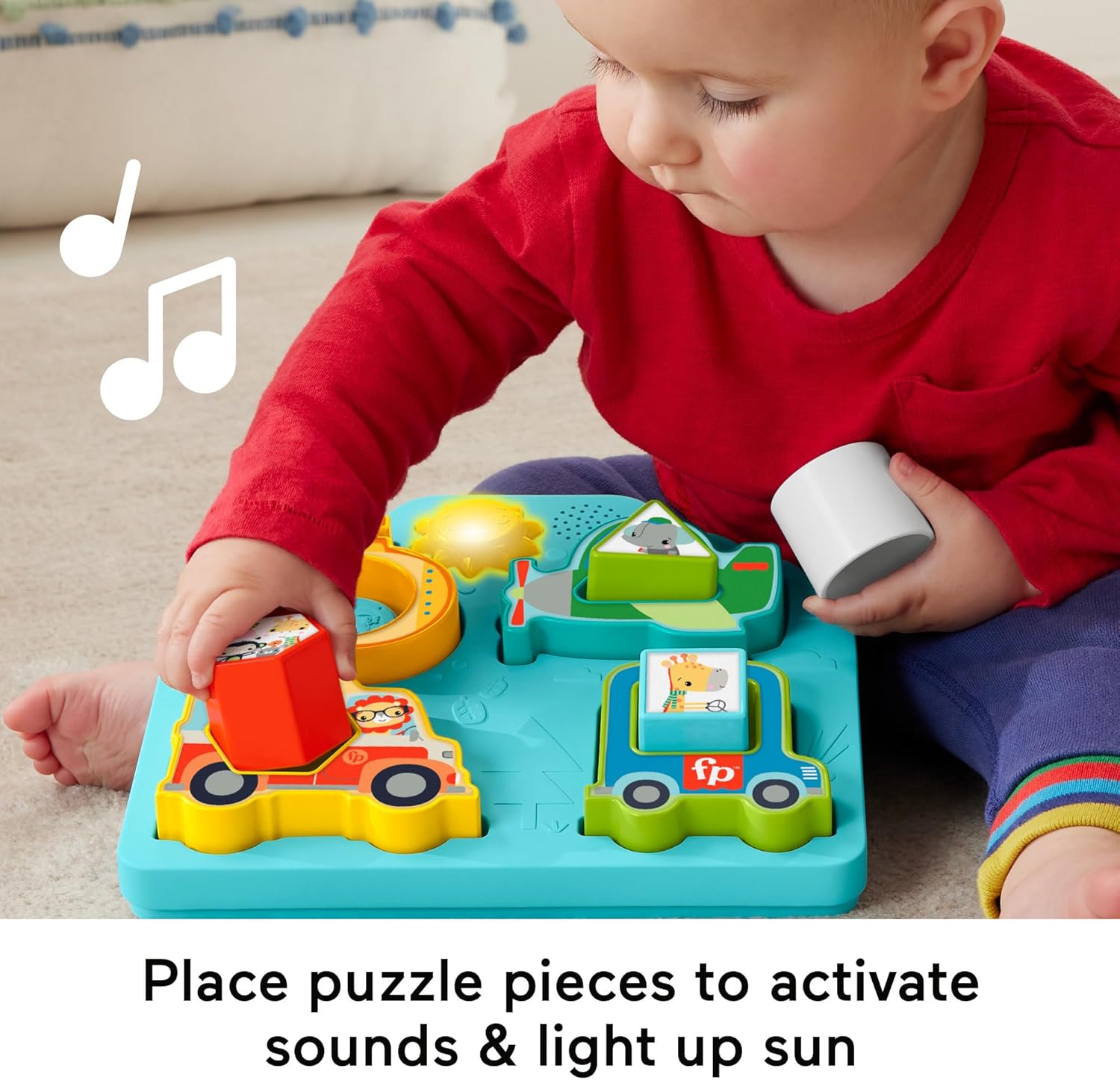 FisherPrice Baby Sorting Toy Shapes ampamp Sounds Vehicle Puzzle with Music ampamp Lights for Fine Motor Play Ages 9M