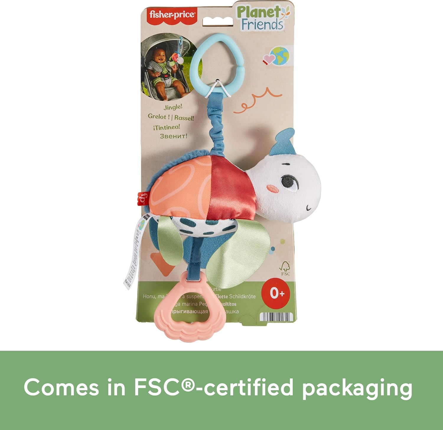 FisherPrice Baby Stroller Toy Planet Friends Sea Me Bounce Turtle Plush with Teether Motion ampamp Sounds for Newborns Ages 0 Months