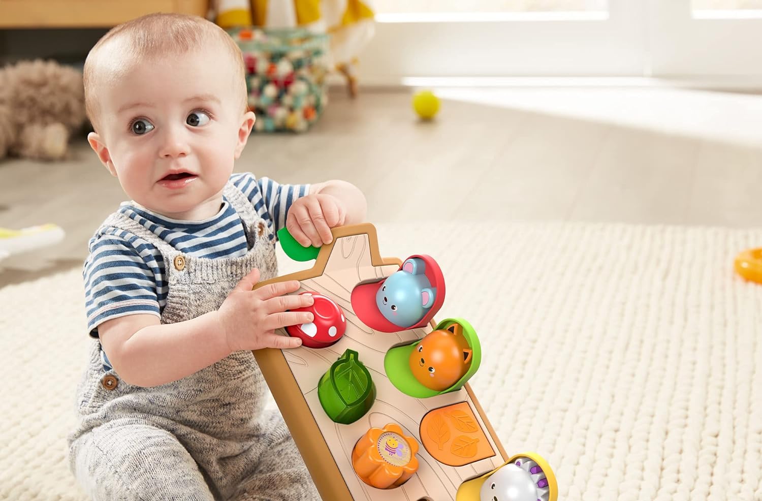 FisherPrice Baby Toy Hide ampamp Peek PopUp AnimalThemed Sensory Activity with Wood Accents ampamp Sounds for Ages 9 Months