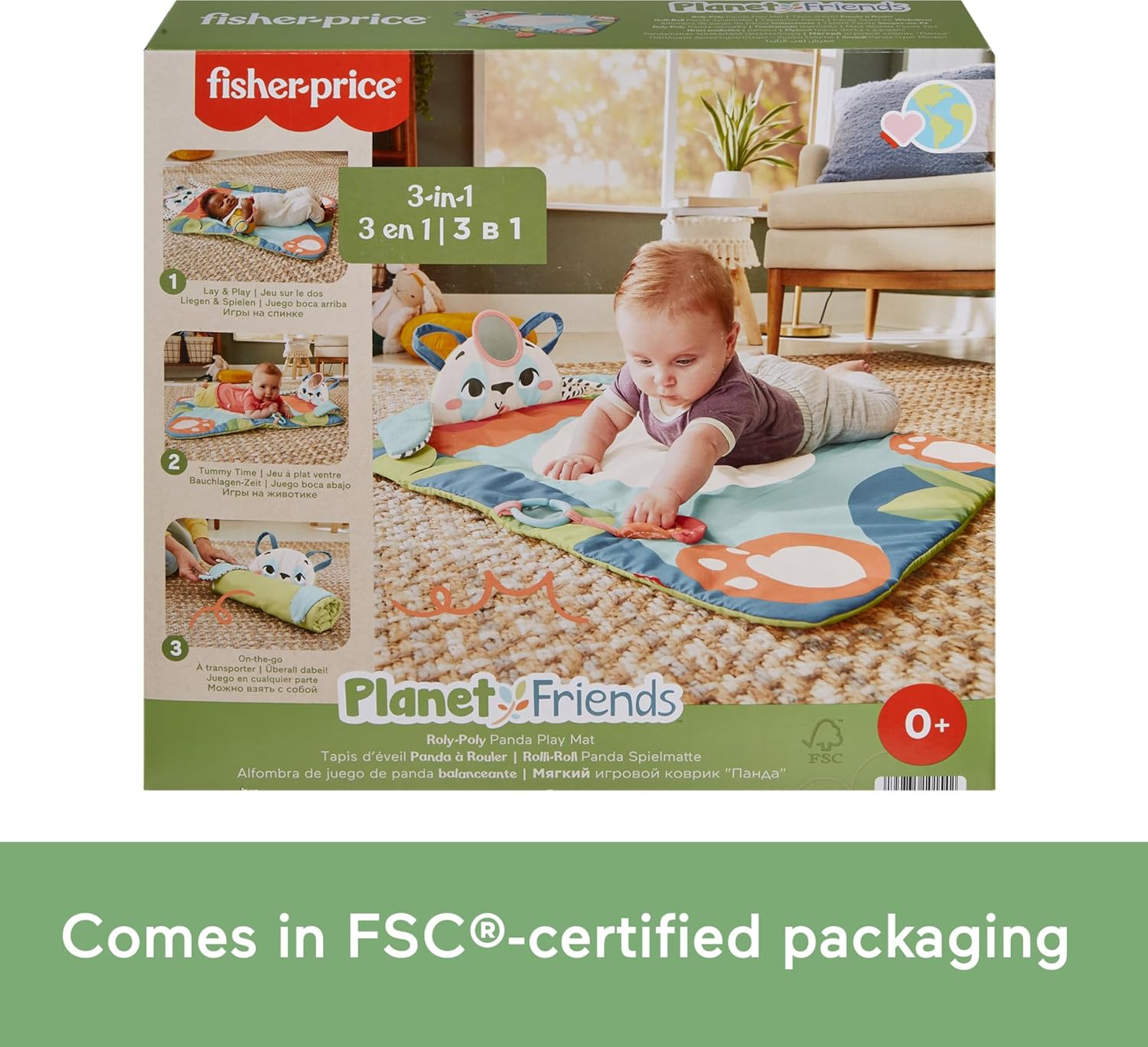 FisherPrice Baby Toy Planet Friends RolyPoly Panda Play Mat Portable Tummy Time Activity for Developmental Play for Newborns Ages 0 Months