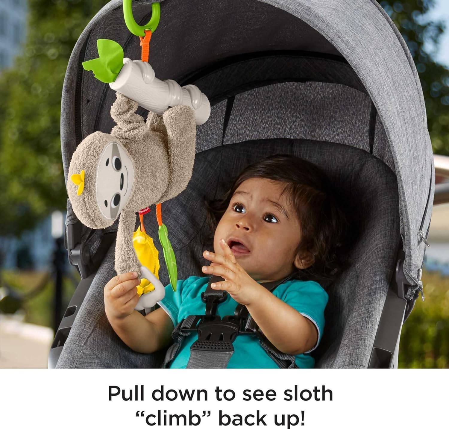 FisherPrice Baby Toy Slow Much Fun Stroller Sloth Travel Activity with Motion ampamp Sensory Details for Newborns Ages 0 Months