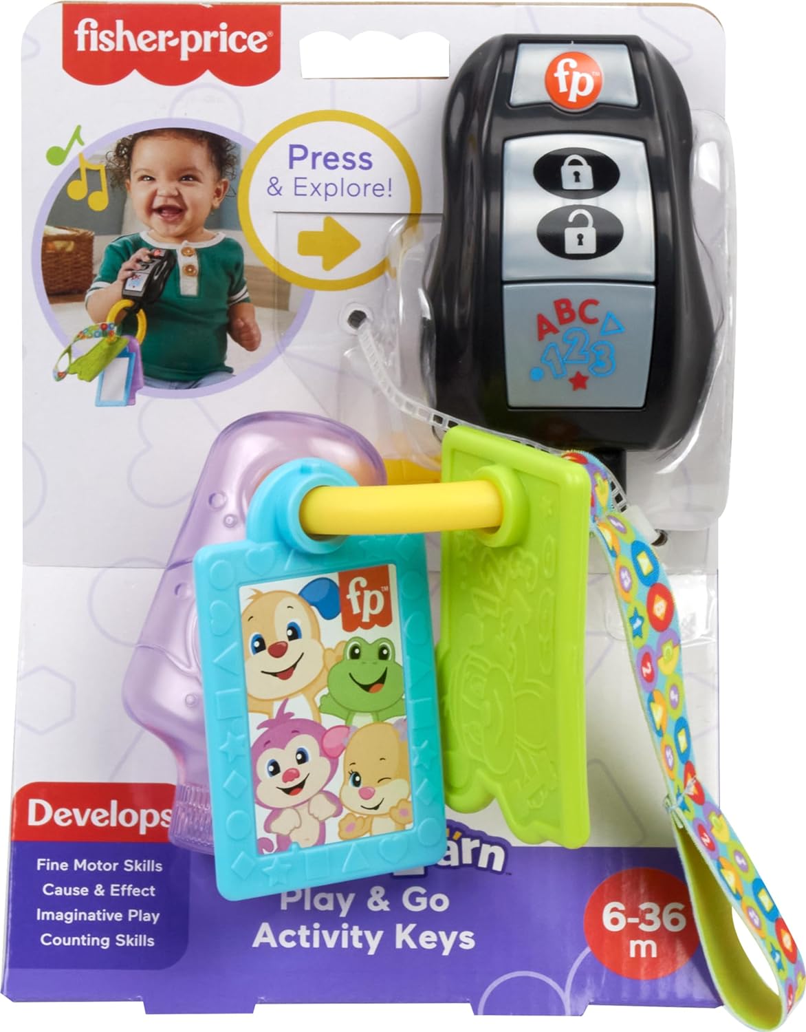 FisherPrice Baby Travel Toy Laugh ampamp Learn Play ampamp Go Activity Keys with Learning Music Teether ampamp Mirror for Infants Ages 6 Months