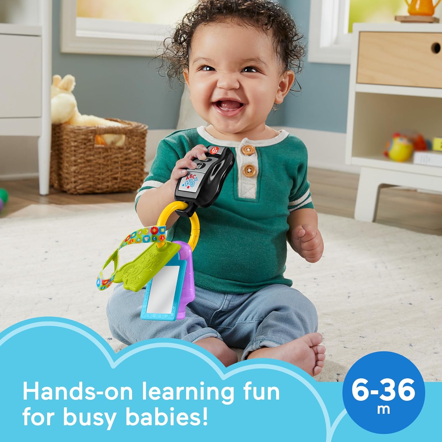 FisherPrice Baby Travel Toy Laugh ampamp Learn Play ampamp Go Activity Keys with Learning Music Teether ampamp Mirror for Infants Ages 6 Months