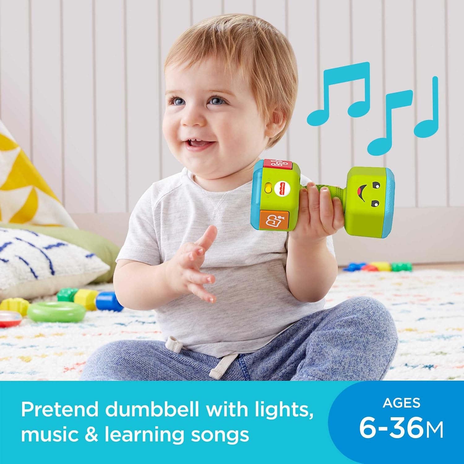 FisherPrice Baby ampamp Toddler Toy Laugh ampamp Learn Countin Reps Dumbbell Rattle with Learning Lights ampamp Music for Infants Ages 6 Months