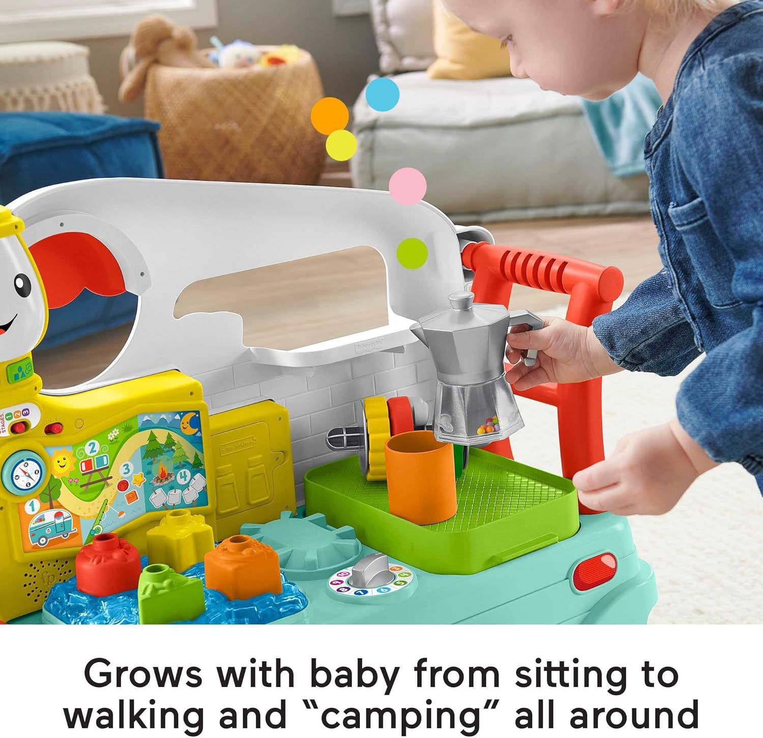 FisherPrice Baby to Toddler Toy Laugh ampamp Learn 3in1 OntheGo Camper Walker ampamp Activity Center with Smart Stages for Ages 9 Months TanGreenTeal