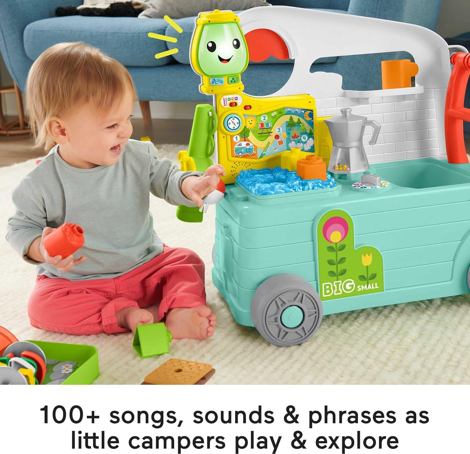 FisherPrice Baby to Toddler Toy Laugh ampamp Learn 3in1 OntheGo Camper Walker ampamp Activity Center with Smart Stages for Ages 9 Months TanGreenTeal