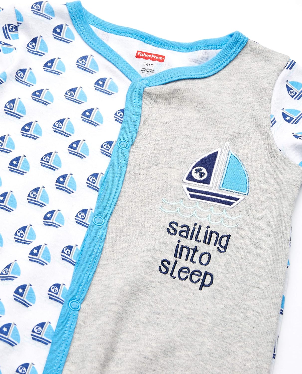 FisherPrice Embroidered OnePiece CoverallGrayBlue