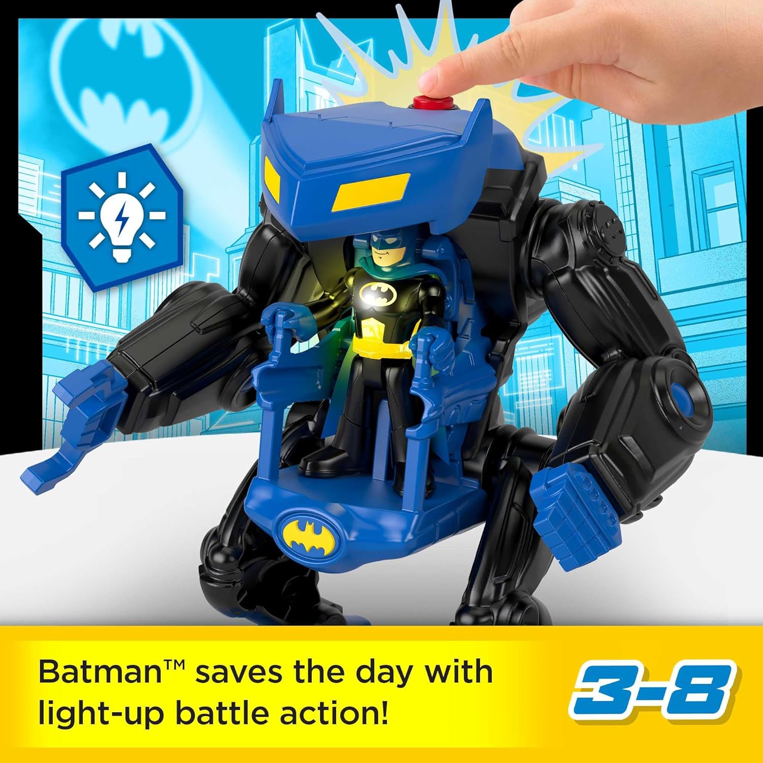 FisherPrice Imaginext DC Super Friends Batman Toy Battling Robot with Poseable Figure ampamp Lights for Pretend Play Kids Ages 3 Years