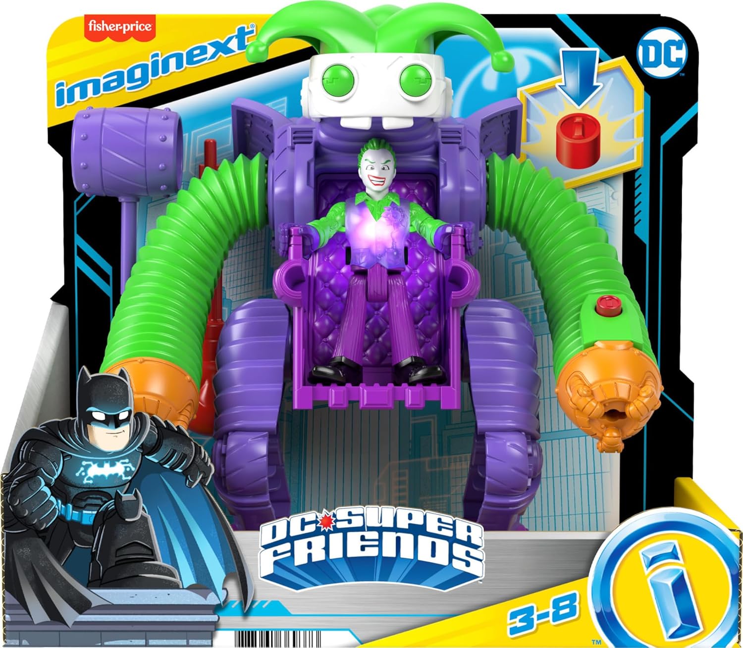 FisherPrice Imaginext DC Super Friends The Joker Toy Battling Robot with Poseable Figure ampamp Lights for Pretend Play Kids Ages 3 Years