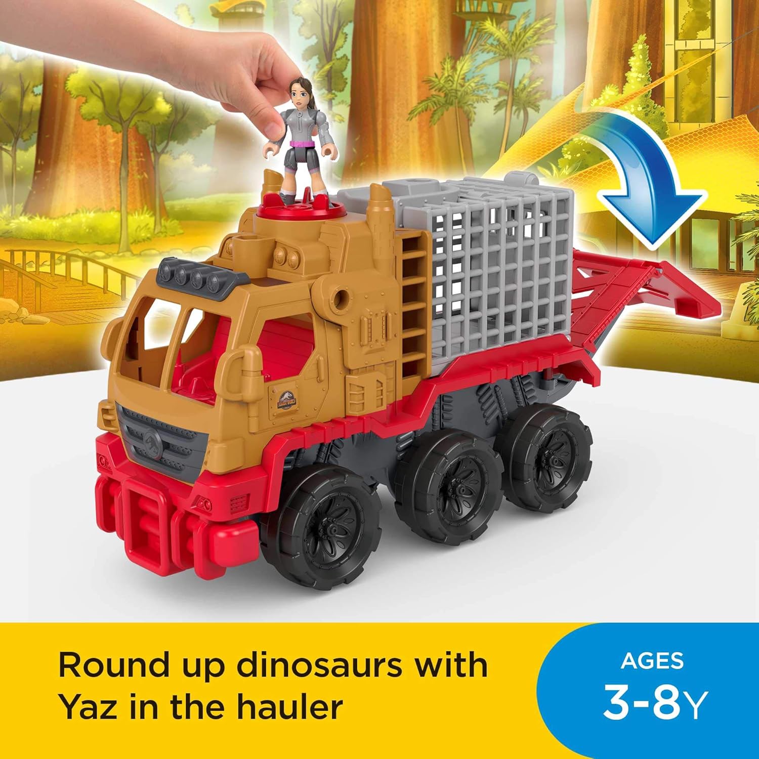 FisherPrice Imaginext Jurassic World Camp Cretaceous Toys Dinosaur Hauler Vehicle ampamp Yaz Poseable Figure for Preschool Kids Ages 3 Years