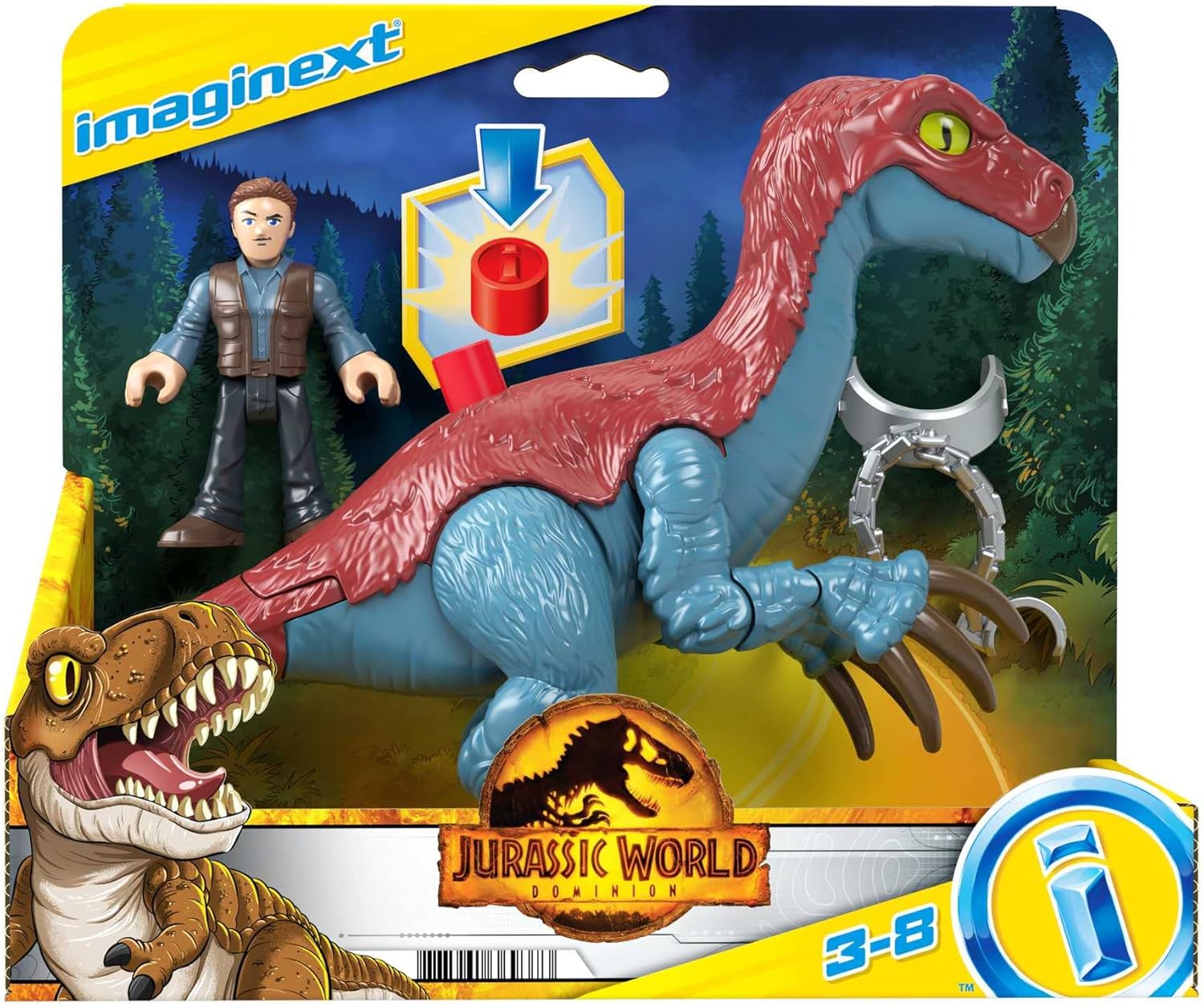 FisherPrice Imaginext Jurassic World Dinosaur Toy Therizinosaurus ampamp Owen Grady Figure Set for Pretend Play Preschool Kids Ages 3 Years
