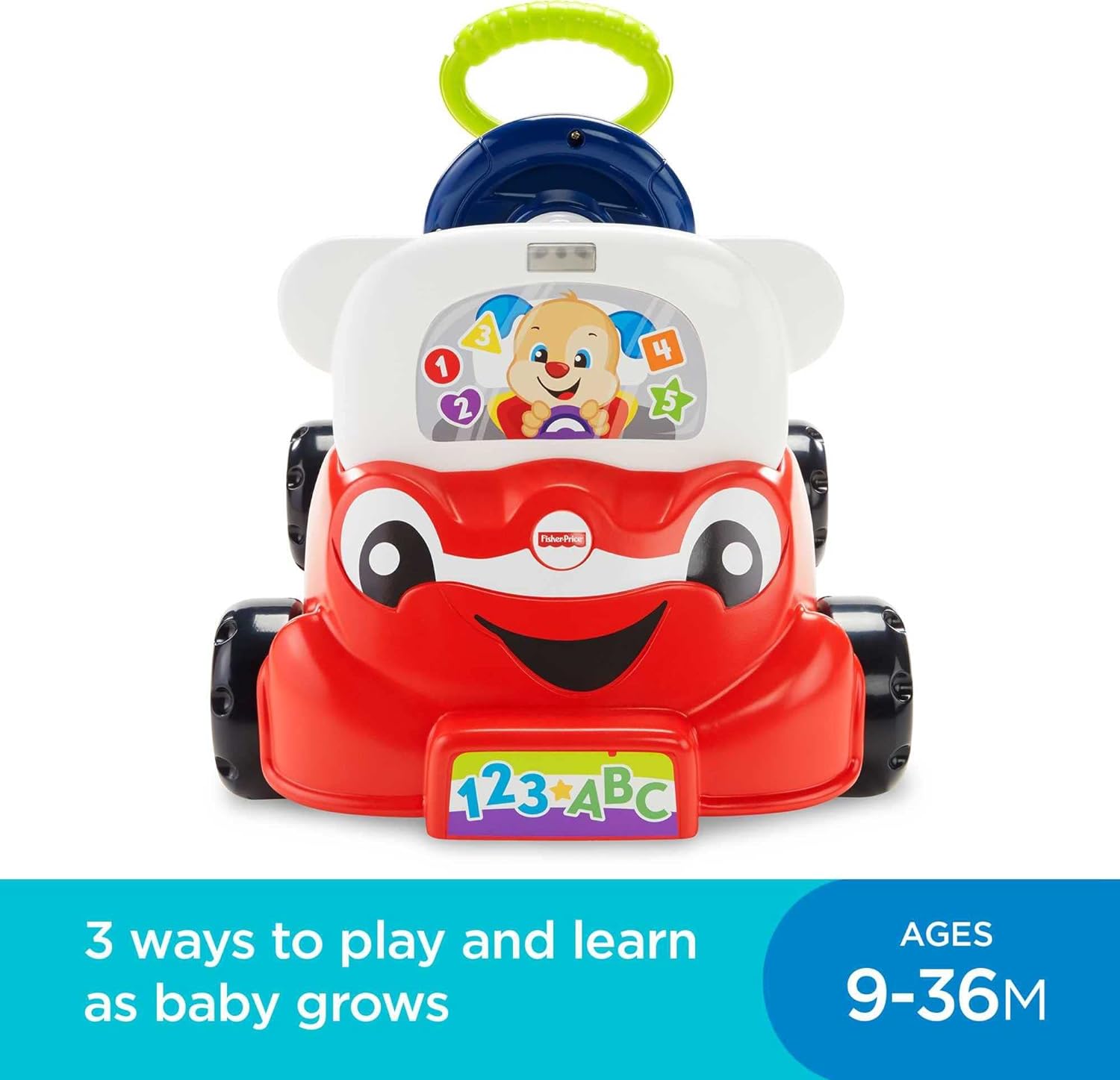 FisherPrice Laugh ampamp Learn 3In1 Smart Car Baby Walker ampamp Toddler RideOn Toy with Smart Stages Learning Content for Ages 9 MonthsStandard
