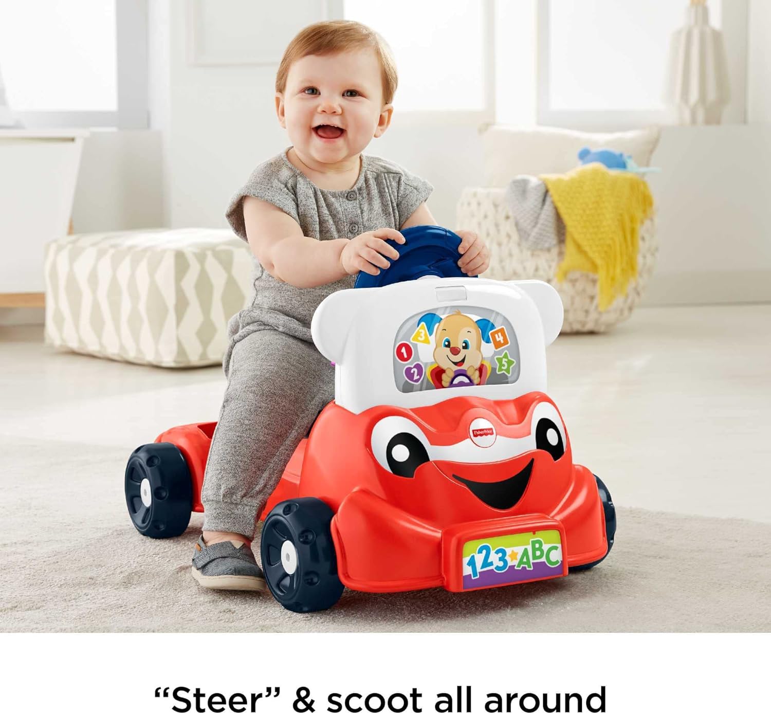 FisherPrice Laugh ampamp Learn 3In1 Smart Car Baby Walker ampamp Toddler RideOn Toy with Smart Stages Learning Content for Ages 9 MonthsStandard