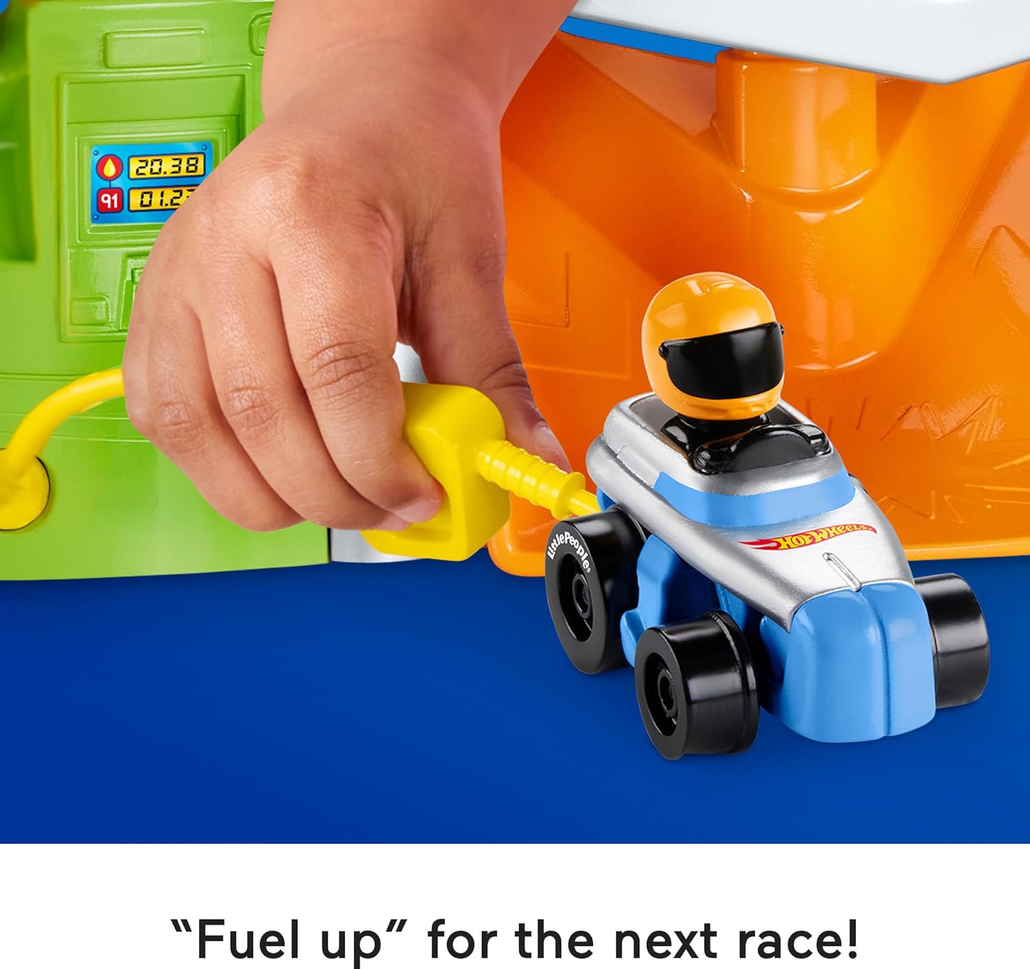 FisherPrice Little People Hot Wheels Toddler Toy Race and Go Track Set with Lights Sounds ampamp 2 Cars for Pretend Play Kids Ages 18 Months