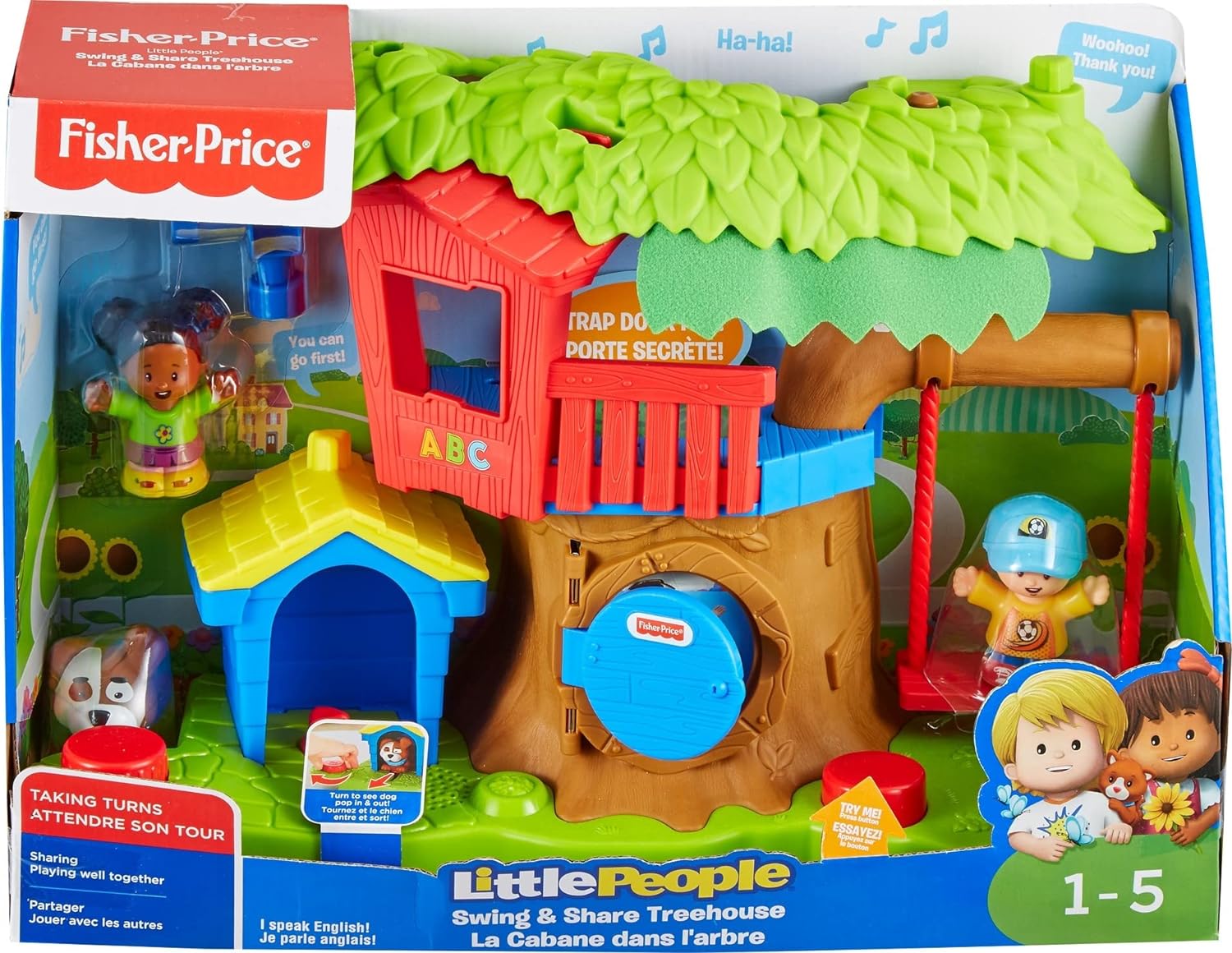 FisherPrice Little People Toddler Musical Toy Swing ampamp Share Treehouse Playset with 3 Figures for Pretend Play Ages 1 Years