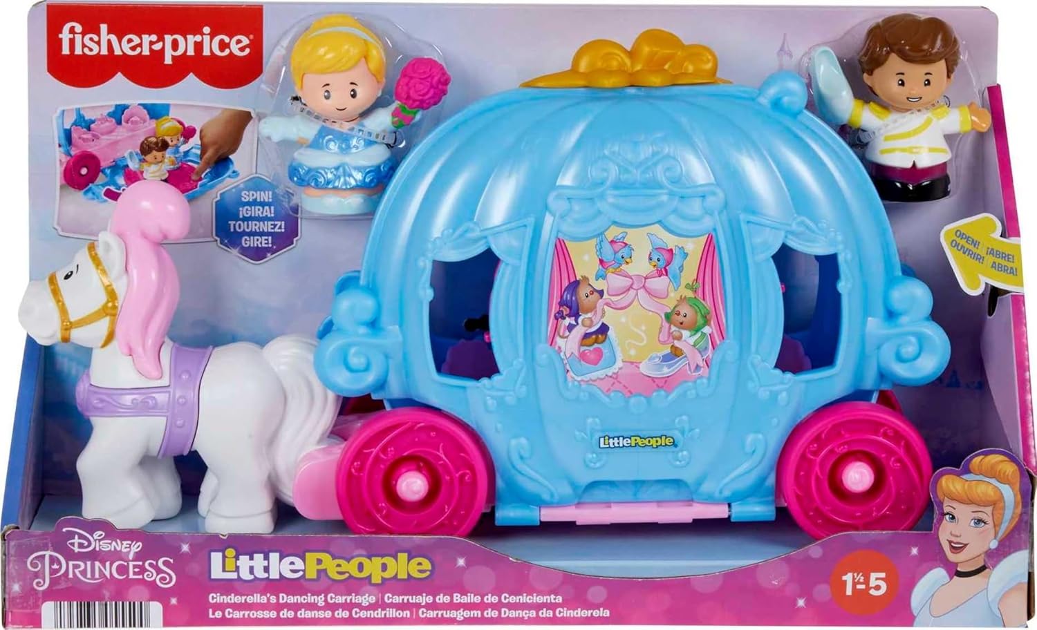 FisherPrice Little People Toddler Toy Disney Princess Cinderellas Dancing Carriage Playset with Figures for Pretend Play Ages 18 Months