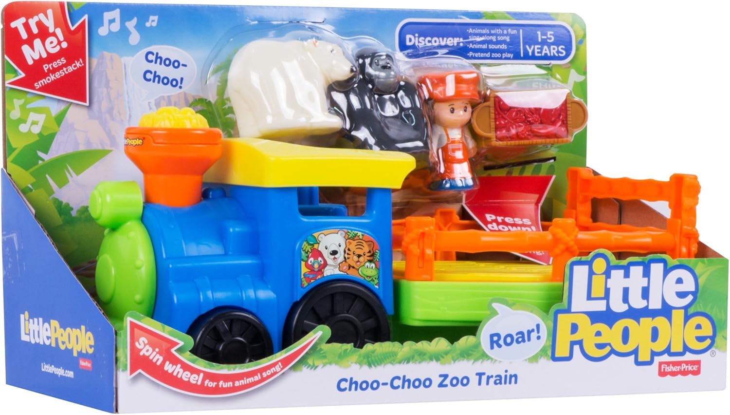 FisherPrice Little People Toddler Toy Train ChooChoo Zoo with Music Sounds and 3 Figures for Pretend Play Ages 1 Years