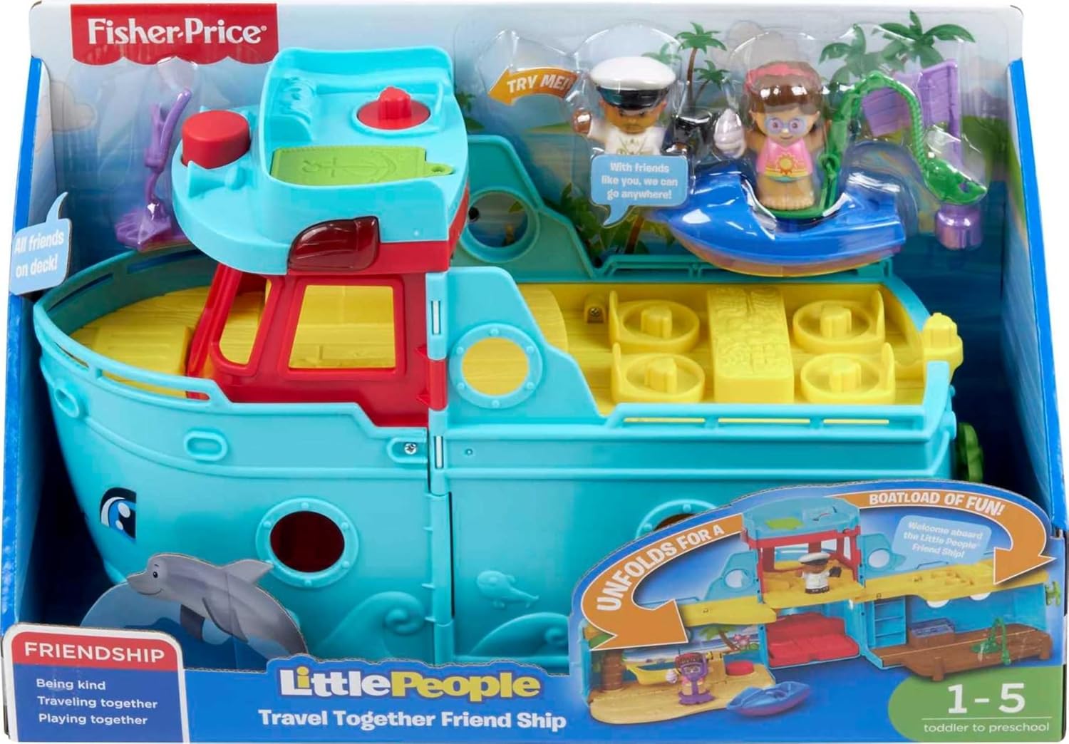 FisherPrice Little People Toddler Toy Travel Together Friend Ship Musical Playset with 2 Figures for Pretend Play Kids Ages 1 Years