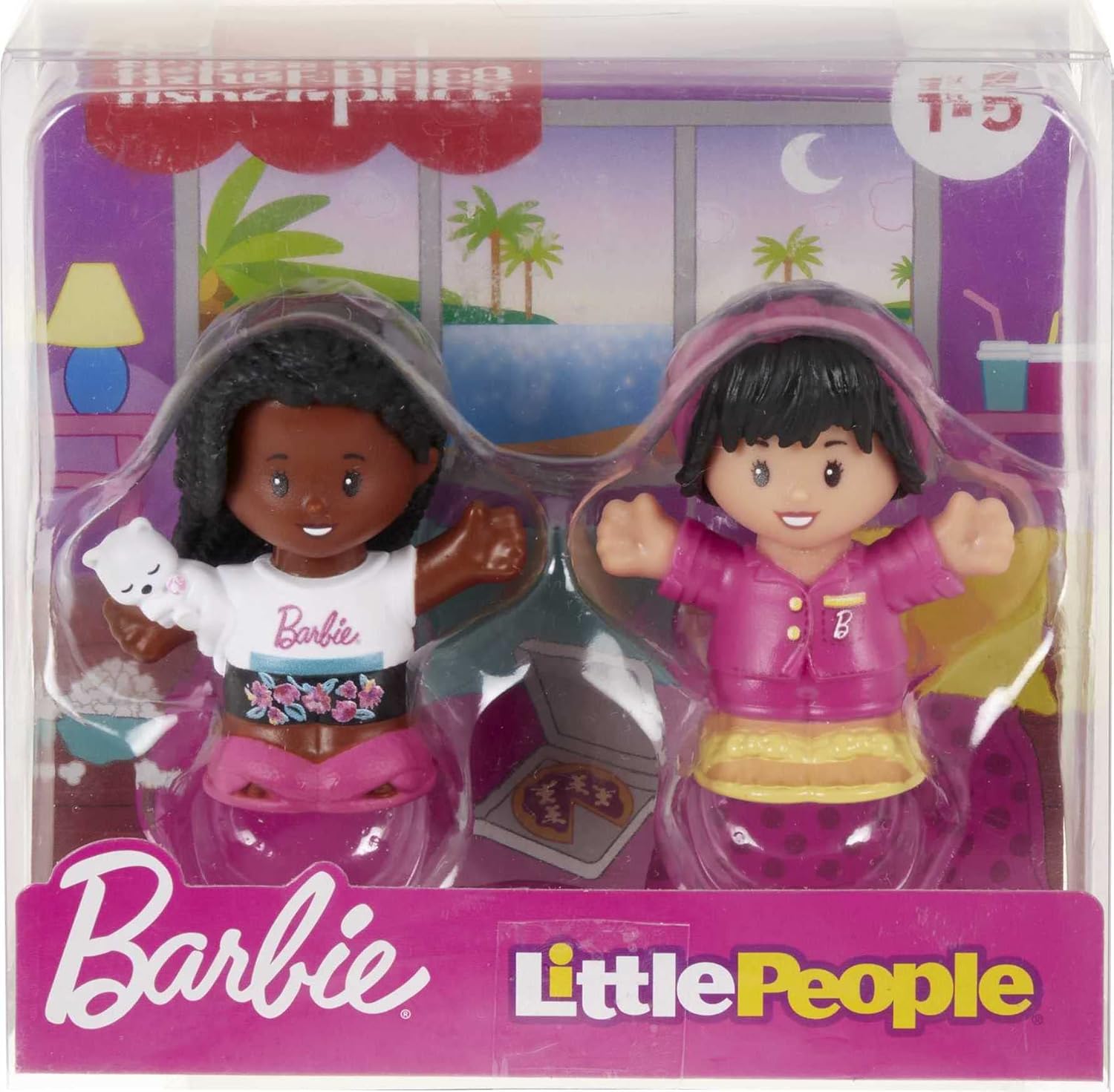 FisherPrice Little People Toddler Toys Barbie Sleepover Figure Set with 2 Characters for Preschool Pretend Play Kids Ages 18 Months