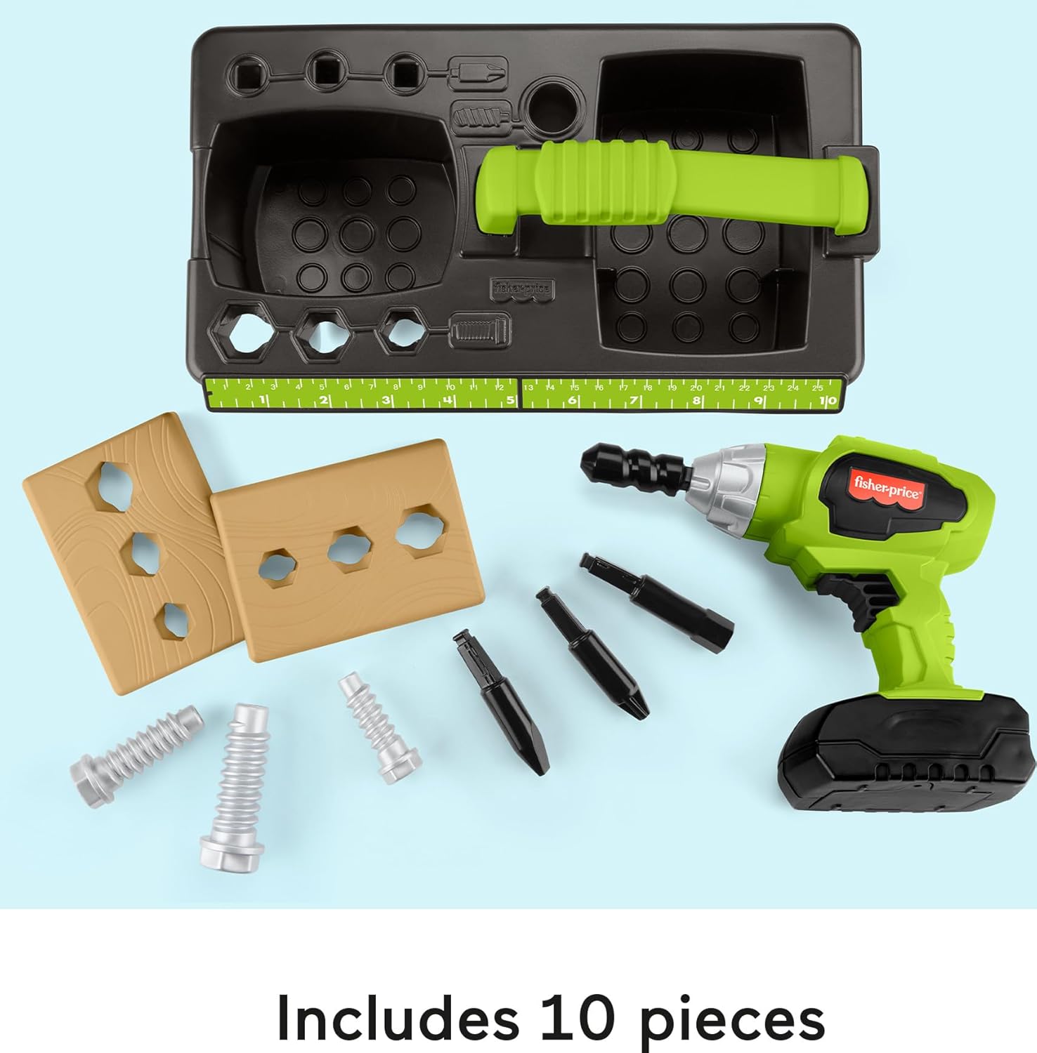 FisherPrice Preschool Toy Drillin Action Tool Set with Sounds 10 Pieces for Construction Pretend Play Kids Ages 3 Years