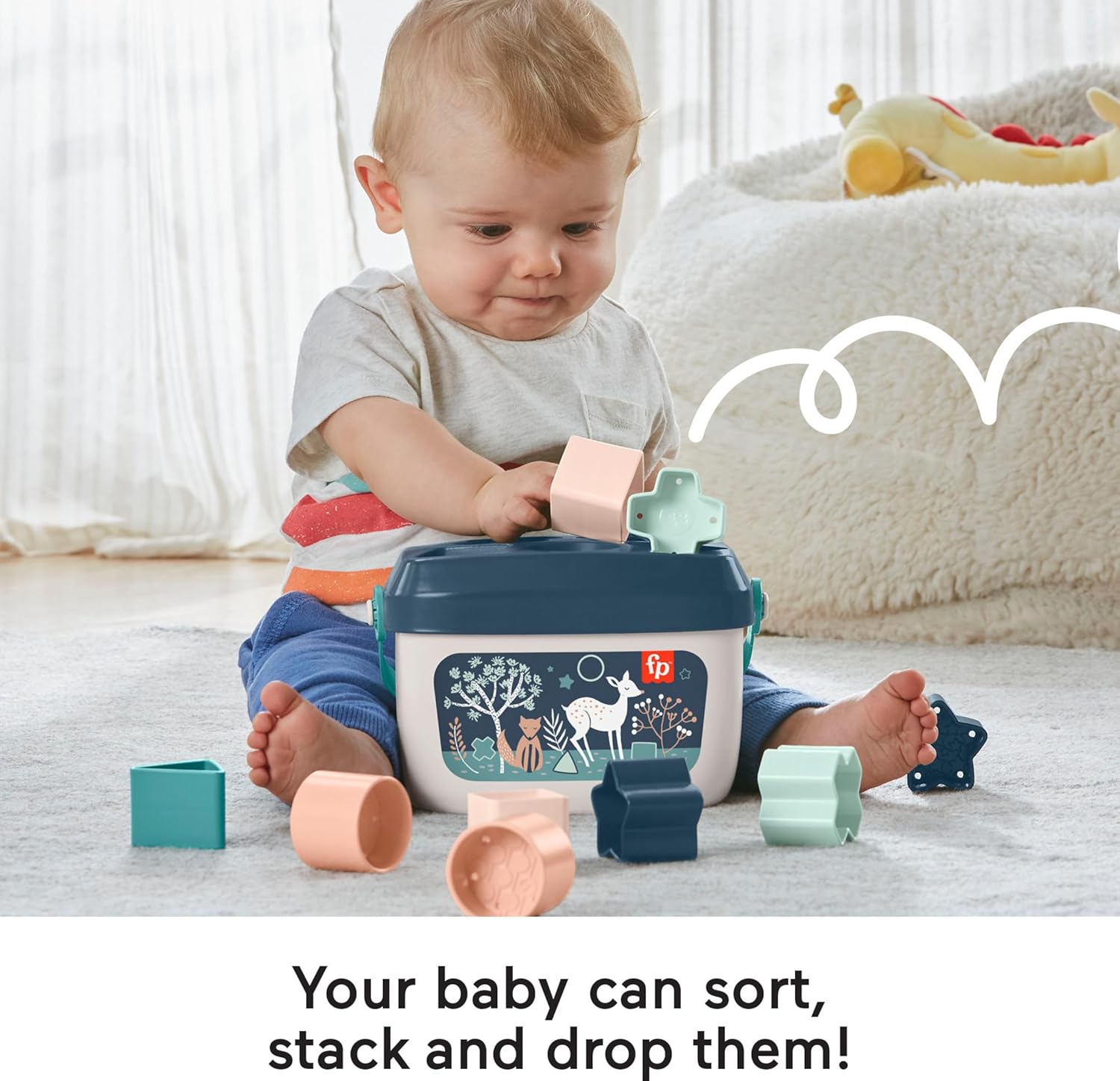 FisherPrice Stacking Toy Babys First Blocks Set of 10 Shapes for Sorting Play for Infants Ages 6 Months Navy FawnBlocks