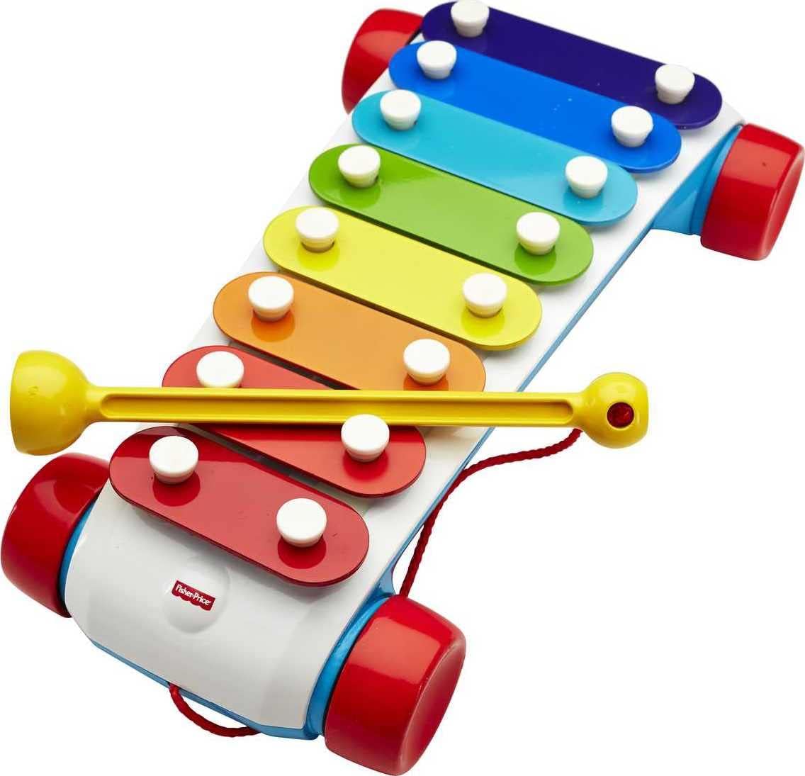 FisherPrice Toddler Pull Toy Classic Xylophone Pretend Musical Instrument with Mallet and Rolling Wheels for Ages 18 Months