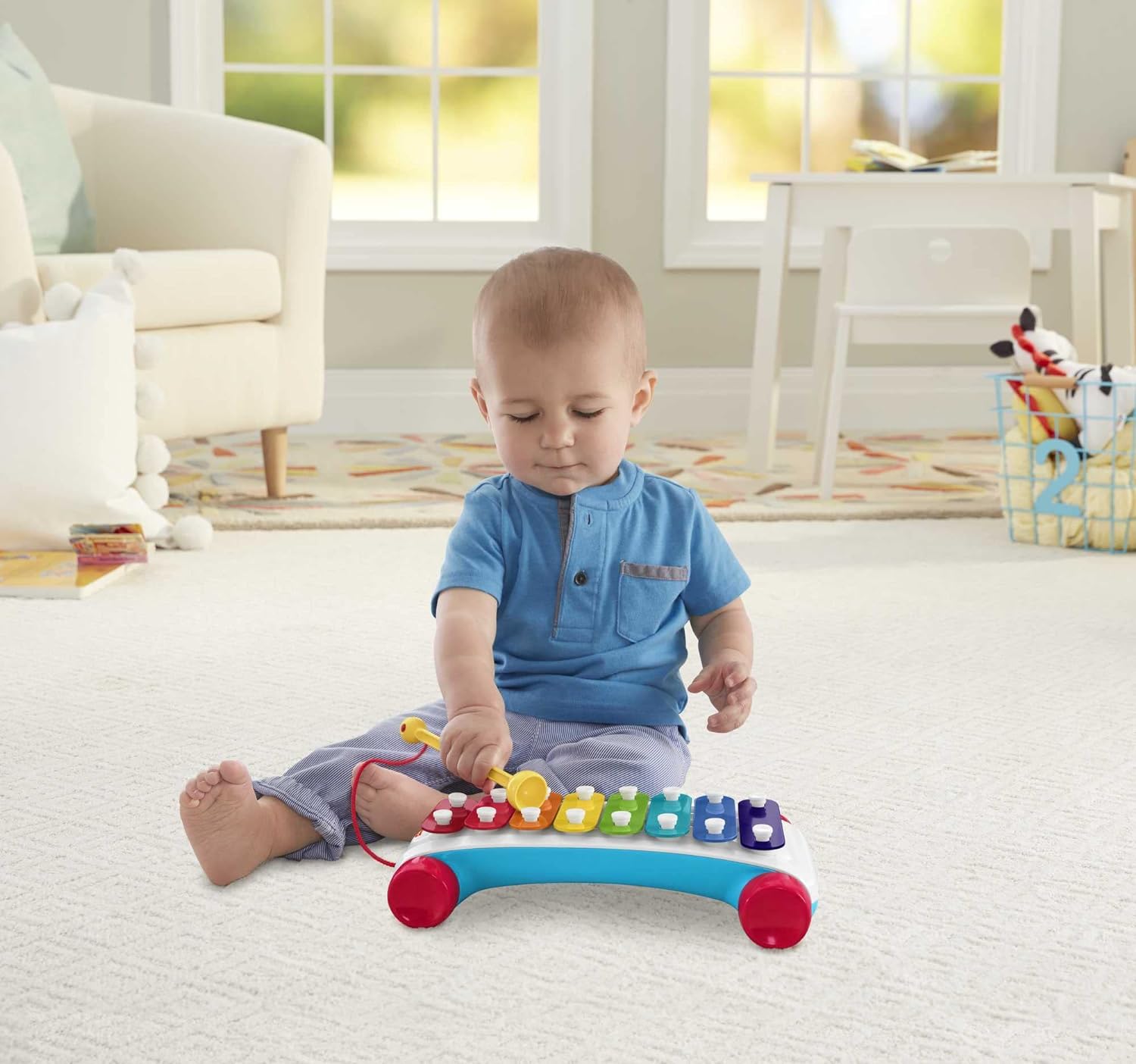 FisherPrice Toddler Pull Toy Classic Xylophone Pretend Musical Instrument with Mallet and Rolling Wheels for Ages 18 Months