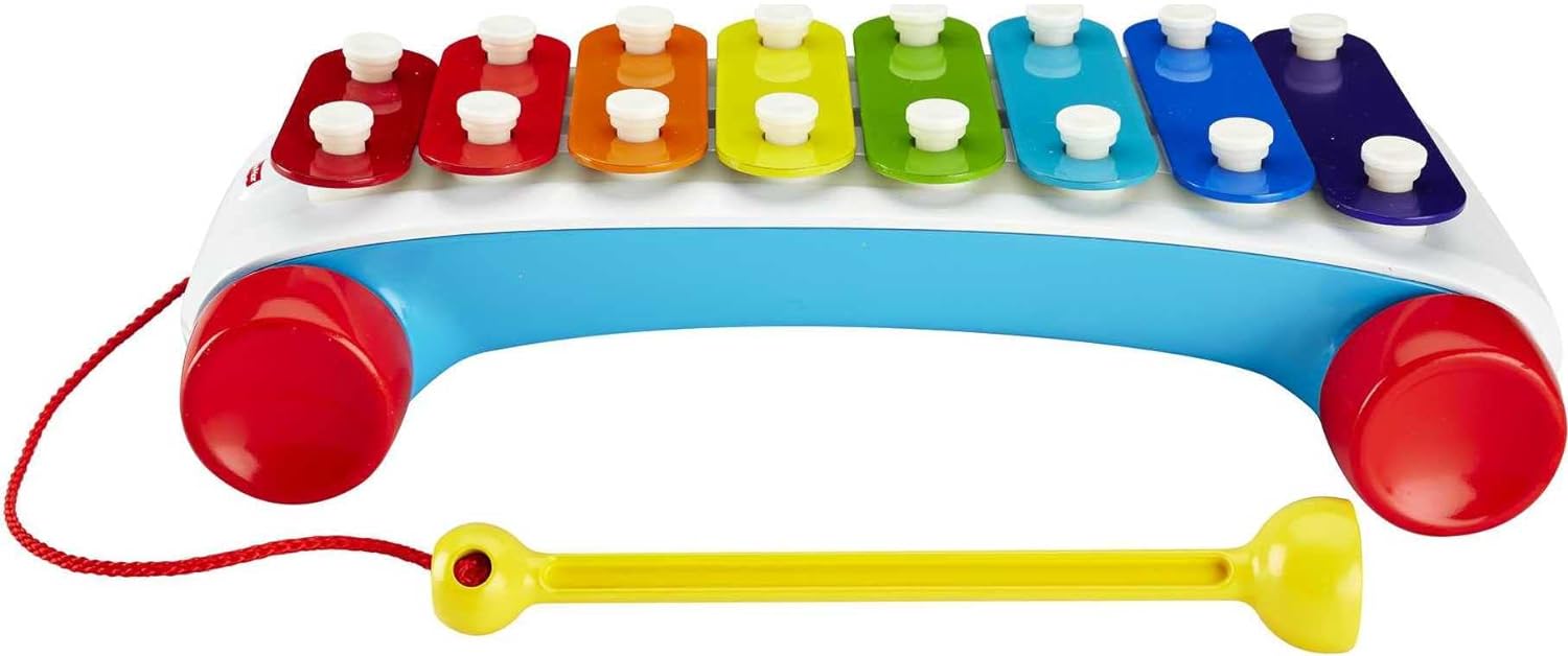 FisherPrice Toddler Pull Toy Classic Xylophone Pretend Musical Instrument with Mallet and Rolling Wheels for Ages 18 Months