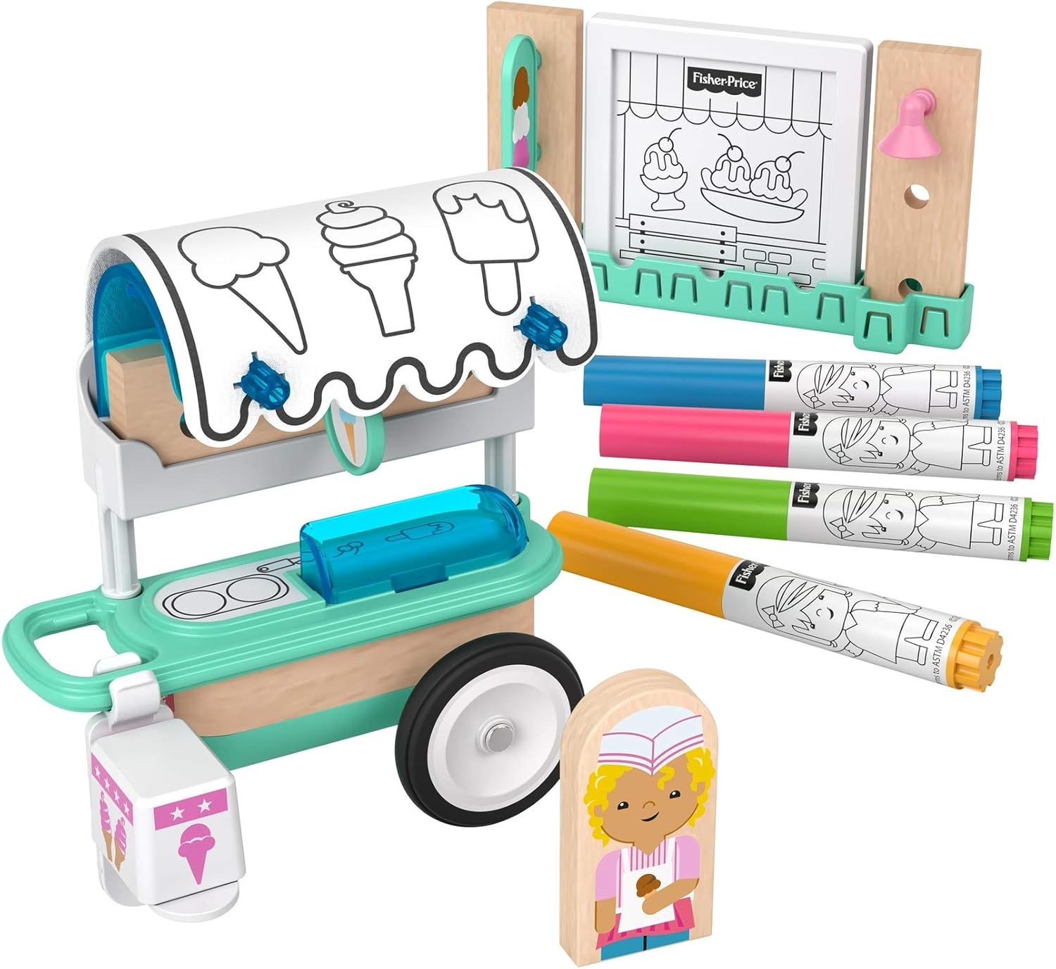 FisherPrice Wonder Makers design system Ice Cream Cart 15 pieces craftable building and track set with colorable pieces for preschool kids ages 3 years ampamp up