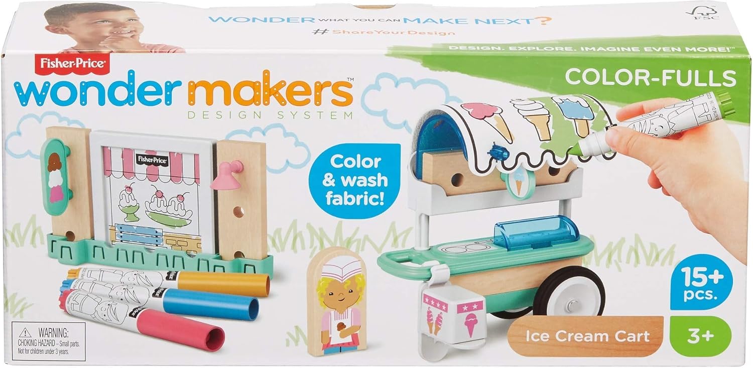 FisherPrice Wonder Makers design system Ice Cream Cart 15 pieces craftable building and track set with colorable pieces for preschool kids ages 3 years ampamp up