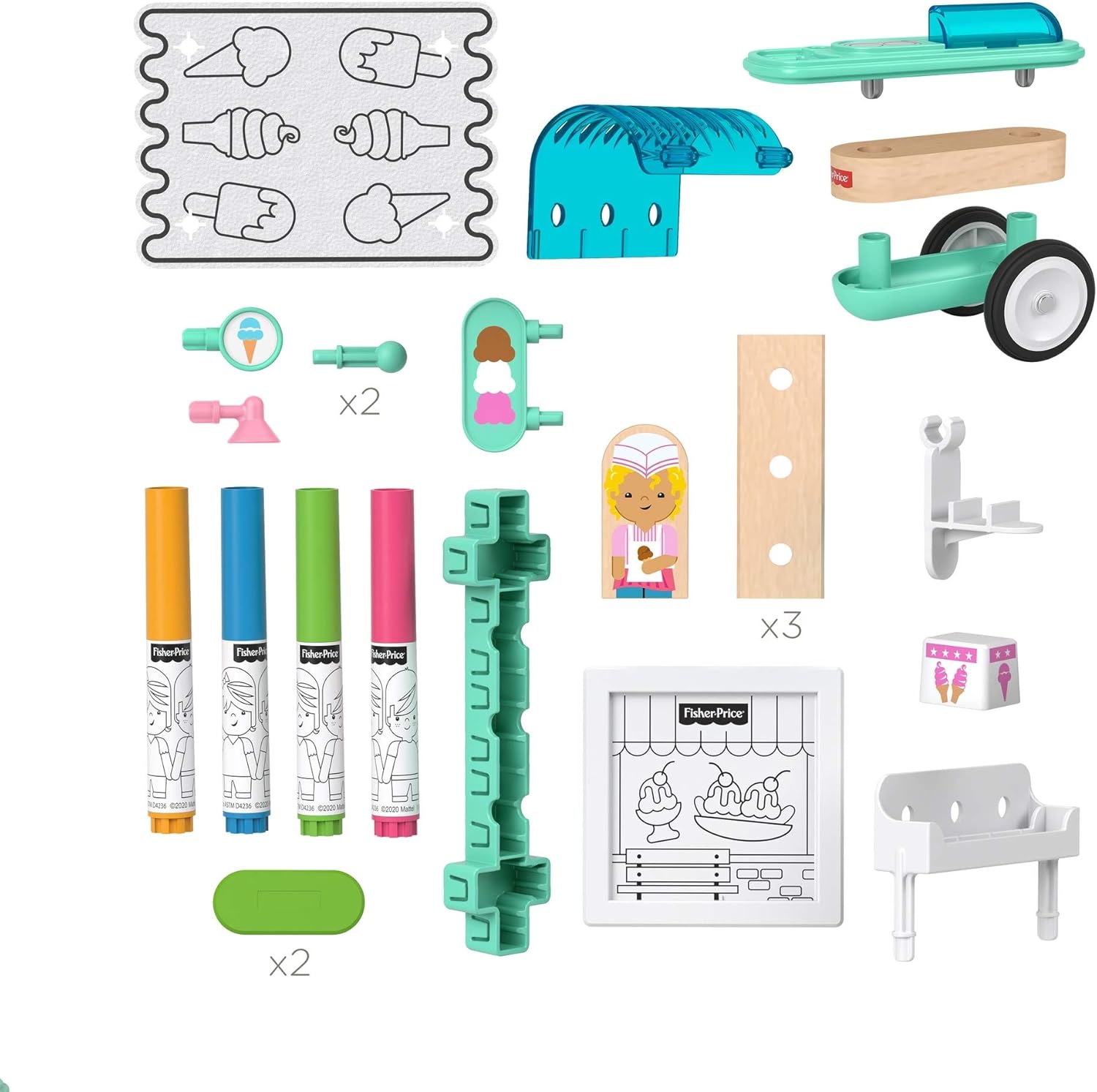 FisherPrice Wonder Makers design system Ice Cream Cart 15 pieces craftable building and track set with colorable pieces for preschool kids ages 3 years ampamp up