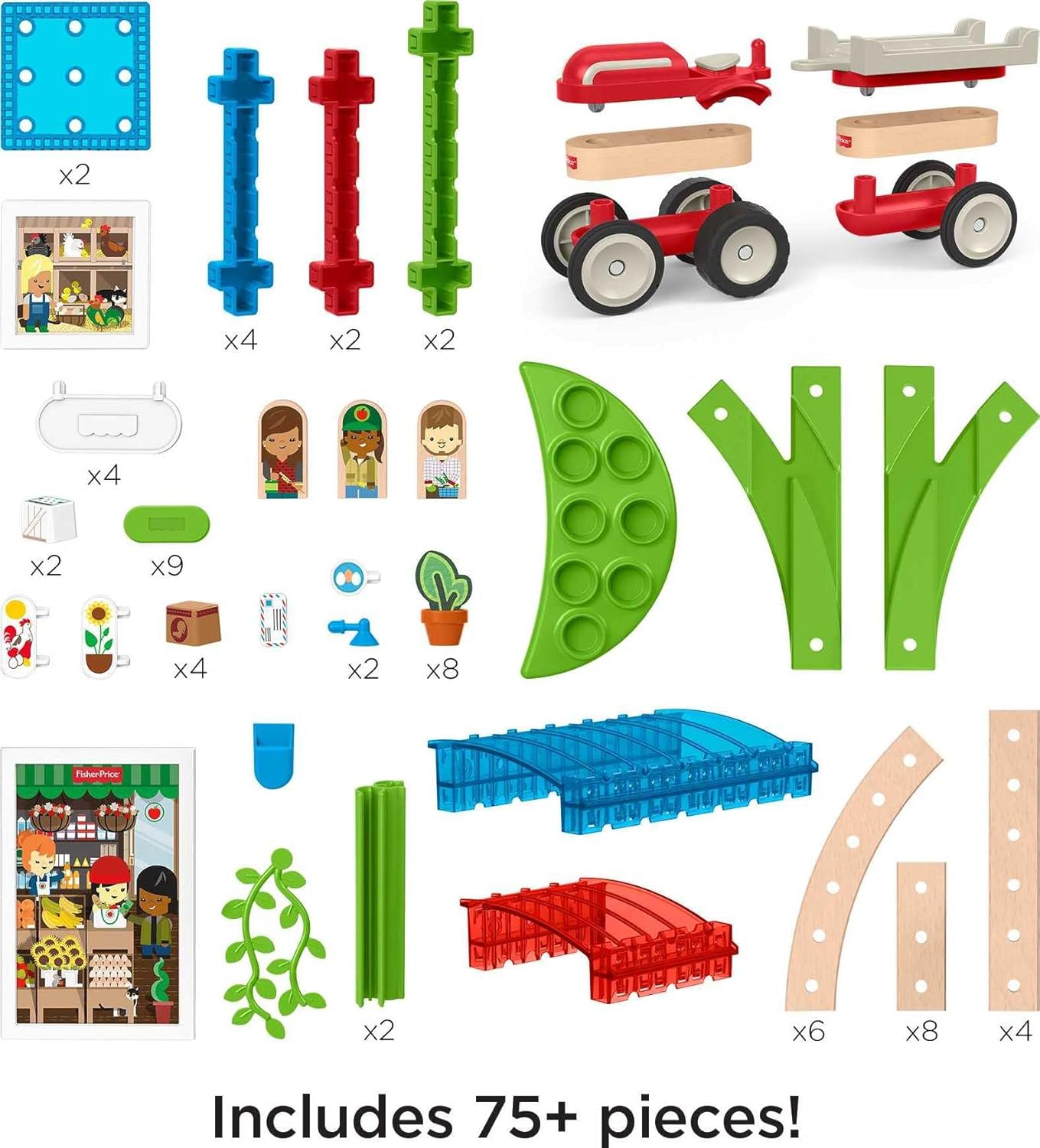 FisherPrice Wooden Building Toy Wonder Makers Design System Build Around Town Starter Kit 75 Wood Piece Playset for Preschool Kids Ages 3 YearsStandard