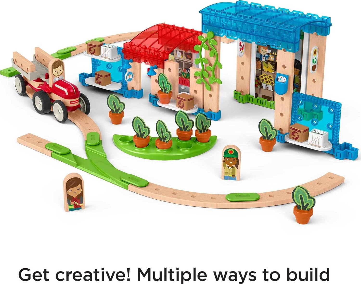 FisherPrice Wooden Building Toy Wonder Makers Design System Build Around Town Starter Kit 75 Wood Piece Playset for Preschool Kids Ages 3 YearsStandard