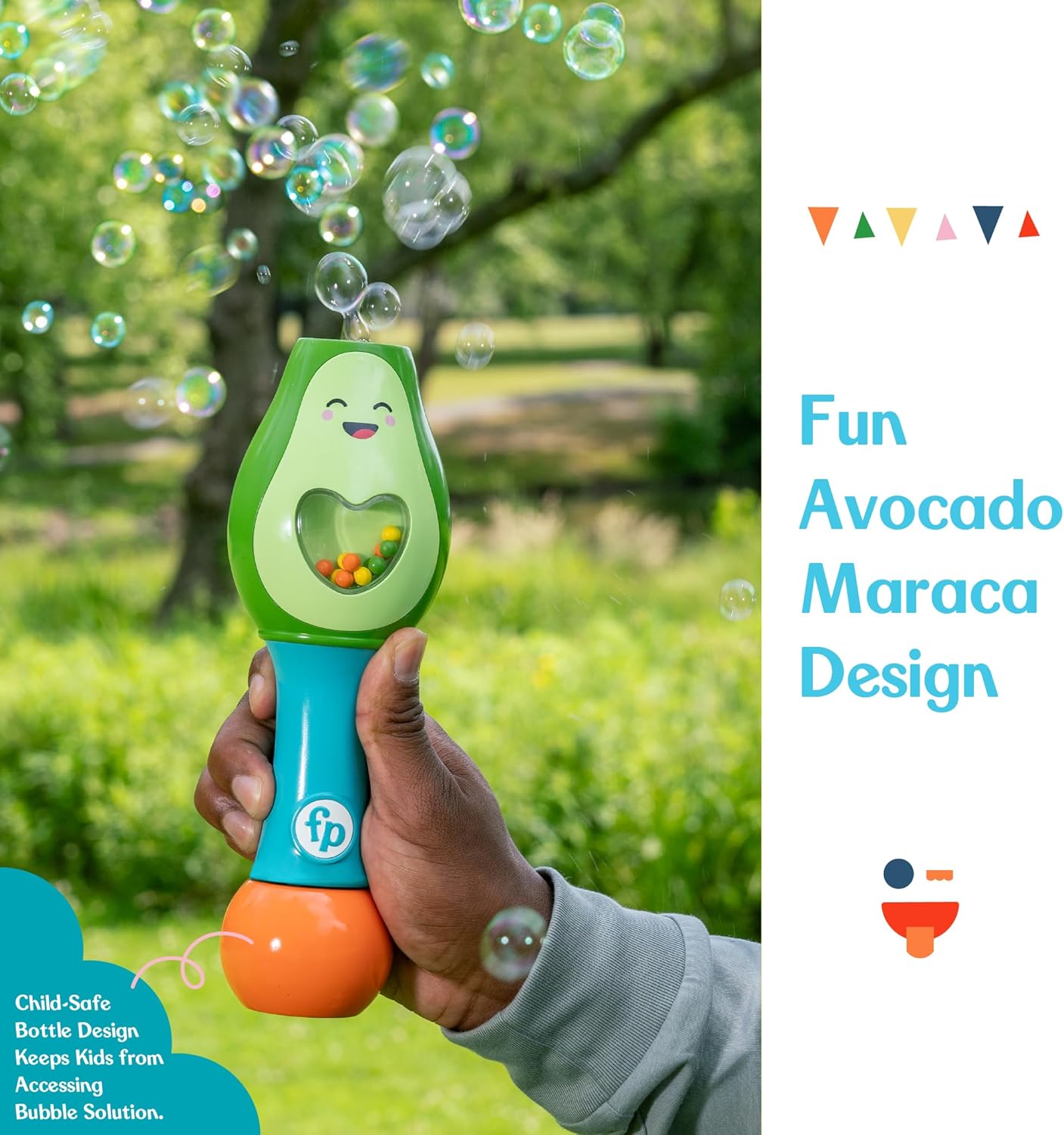 Little Kids FisherPrice Toddler Toy Shake and Go Bubble Maraca 2in1 No Spill Bubble Wand and Musical Toy Maraca  Ages 18 Months  Includes 4oz of NonToxic Bubble Solution