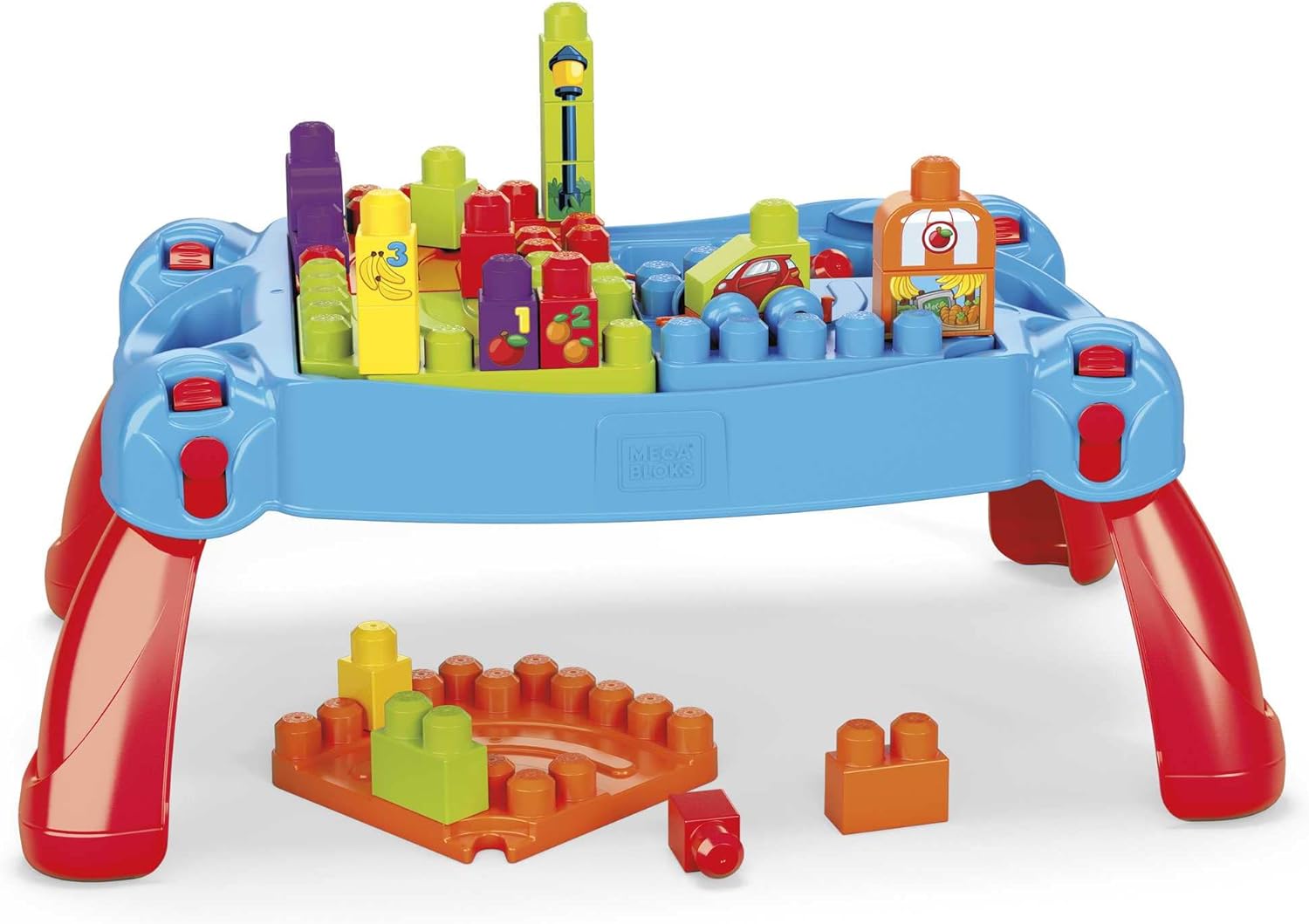 MEGA BLOKS First Builders Toddler Blocks Toy Set Build n Learn Activity Table with 30 Pieces and Storage Pink Ages 1 Years Amazon ExclusiveBlue