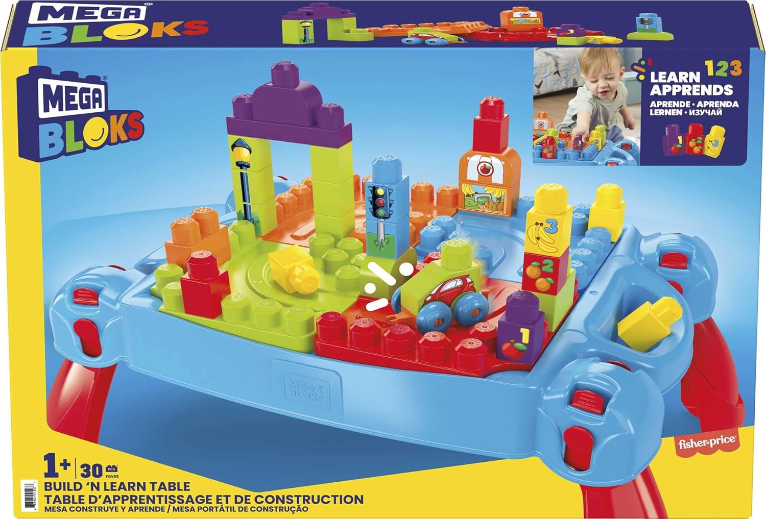 MEGA BLOKS First Builders Toddler Blocks Toy Set Build n Learn Activity Table with 30 Pieces and Storage Pink Ages 1 Years Amazon ExclusiveBlue