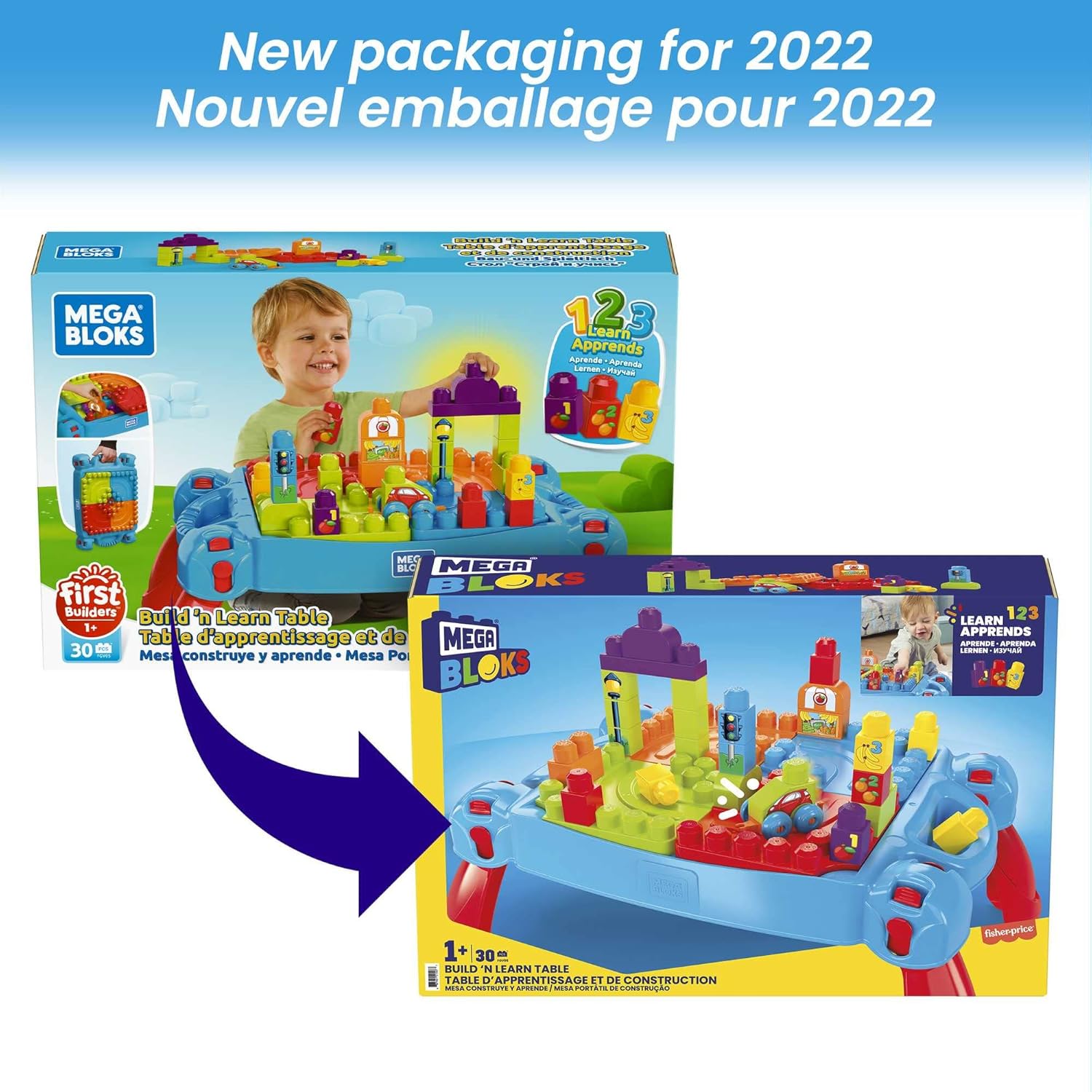 MEGA BLOKS First Builders Toddler Blocks Toy Set Build n Learn Activity Table with 30 Pieces and Storage Pink Ages 1 Years Amazon ExclusiveBlue