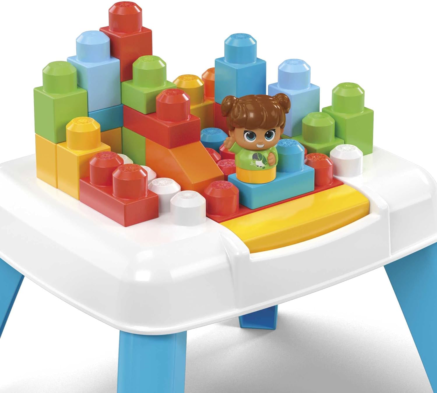 Mega BLOKS FisherPrice Toddler Blocks Toy Set Build n Tumble Activity Table with 25 Pieces and Storage 1 Figure Blue Ages 1 Years