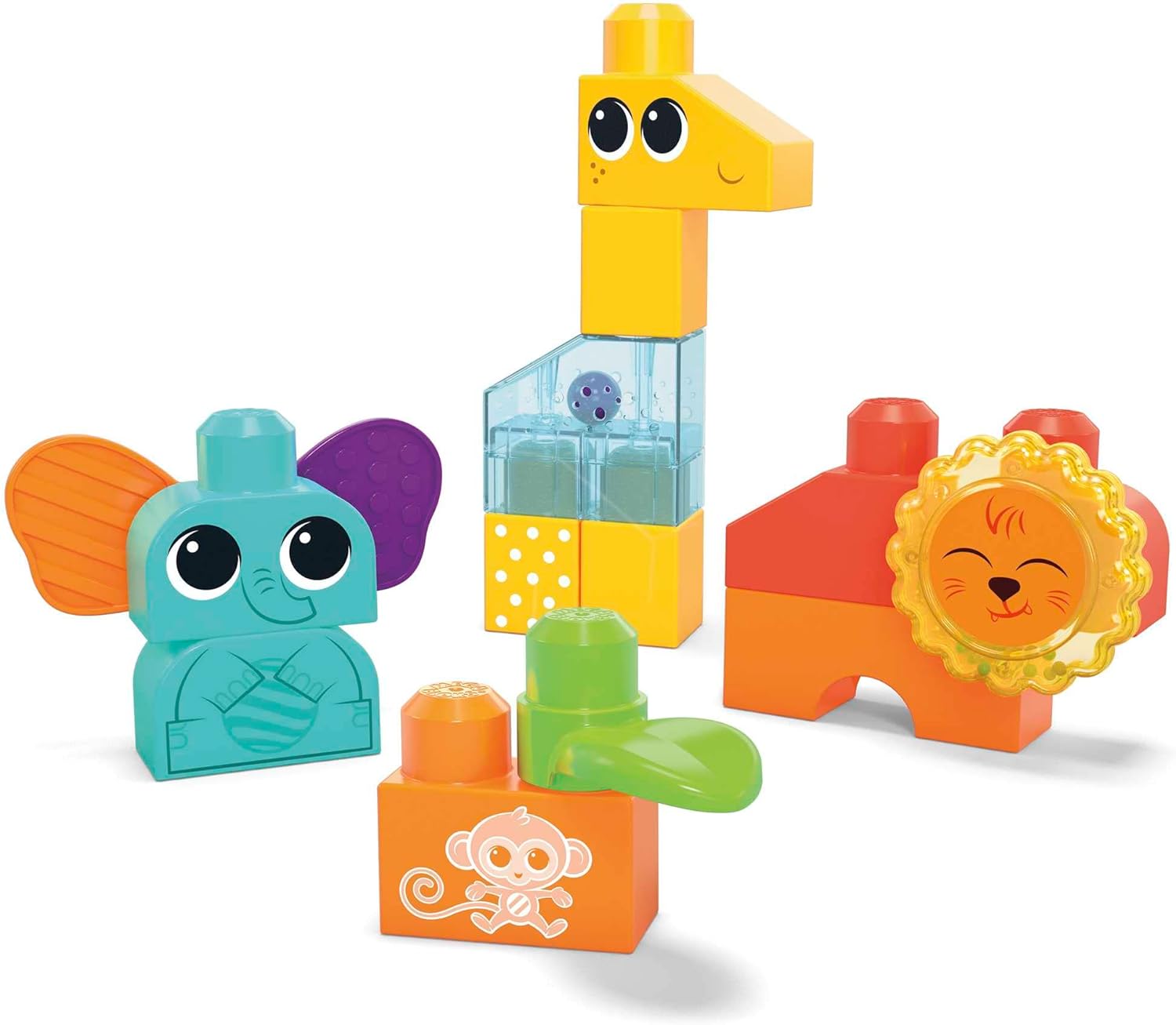 Mega BLOKS FisherPrice Toddler Building Blocks Toy Set Rock n Rattle Safari with 15 Pieces 3 Buildable Animals Ages 1 Years