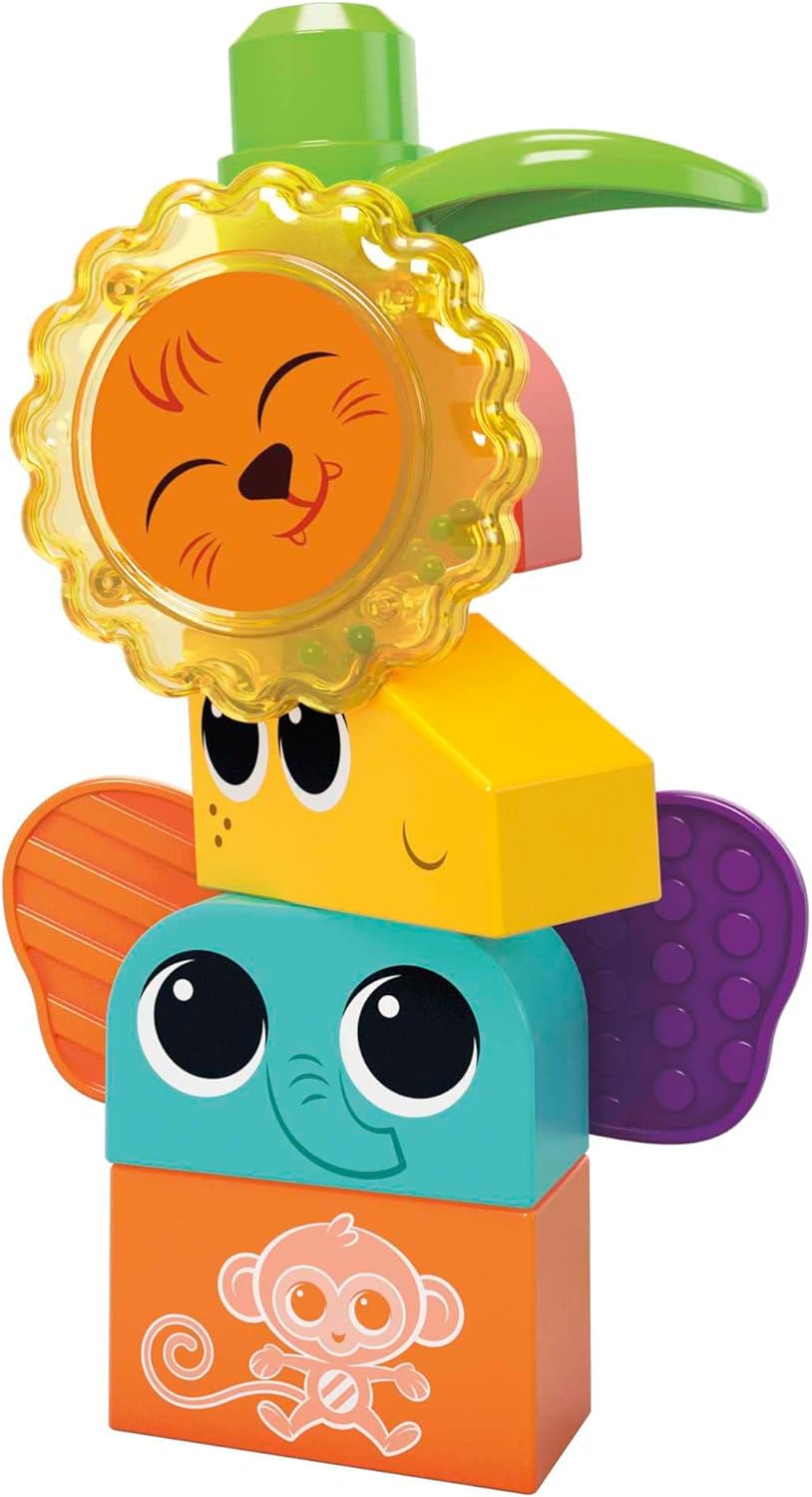 Mega BLOKS FisherPrice Toddler Building Blocks Toy Set Rock n Rattle Safari with 15 Pieces 3 Buildable Animals Ages 1 Years