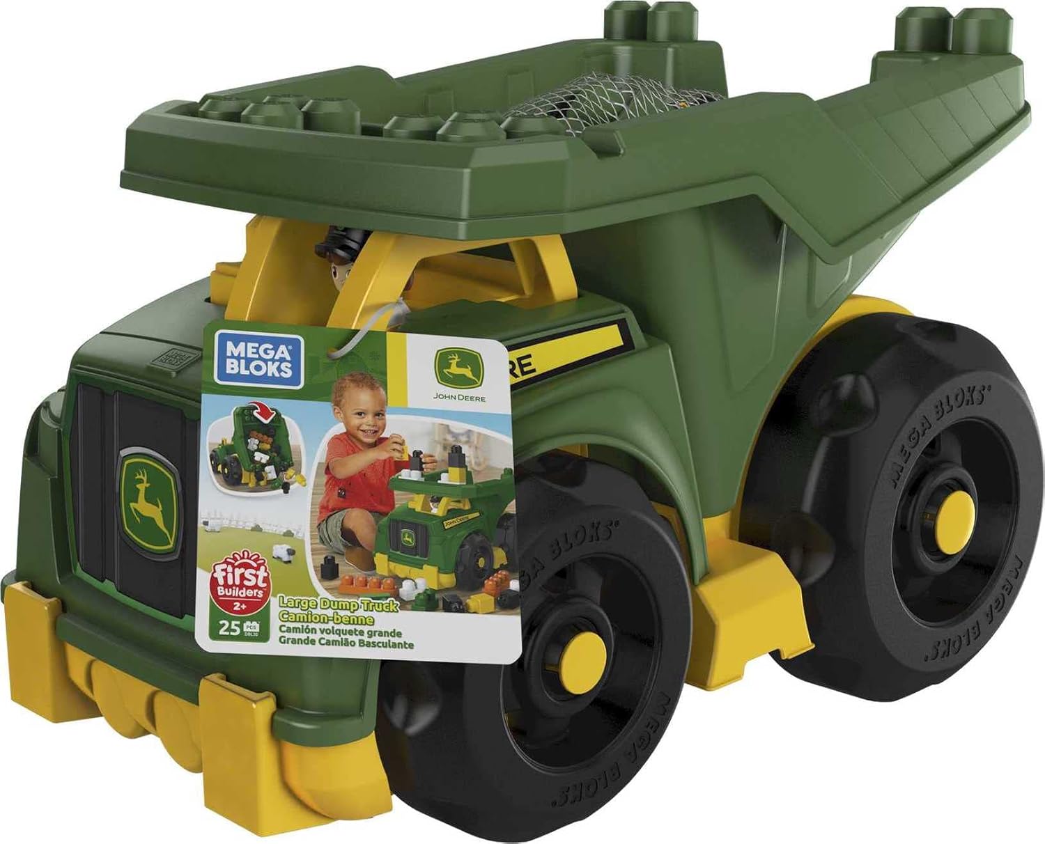 Mega BLOKS John Deere Toddler Building Blocks Toy Set Dump Truck with 25 Pieces and Storage 1 Figure Green Ages 1 Years
