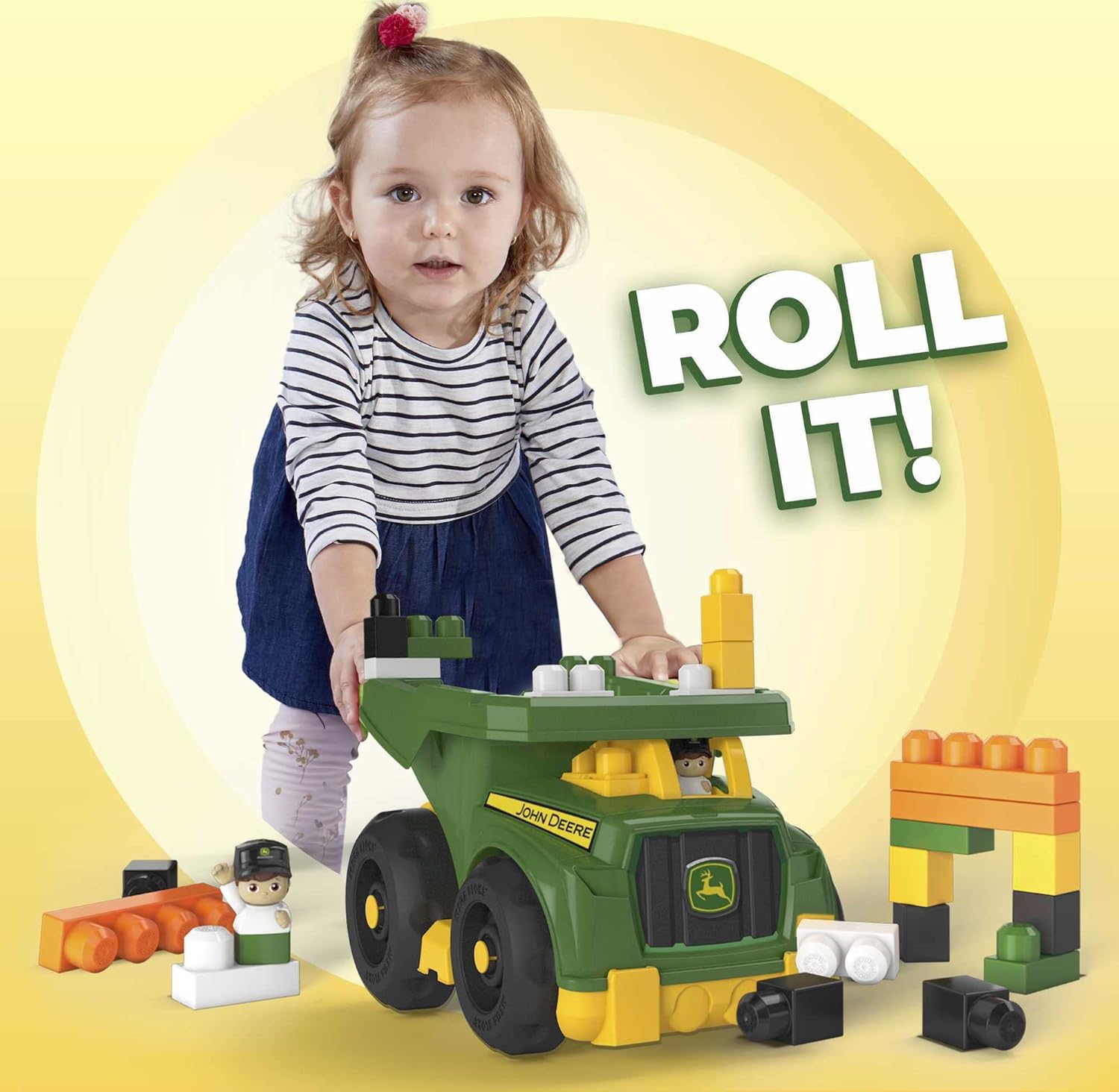 Mega BLOKS John Deere Toddler Building Blocks Toy Set Dump Truck with 25 Pieces and Storage 1 Figure Green Ages 1 Years
