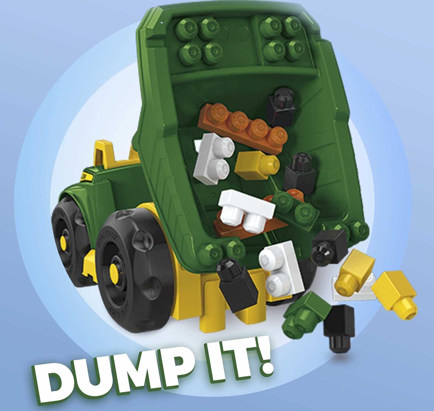Mega BLOKS John Deere Toddler Building Blocks Toy Set Dump Truck with 25 Pieces and Storage 1 Figure Green Ages 1 Years